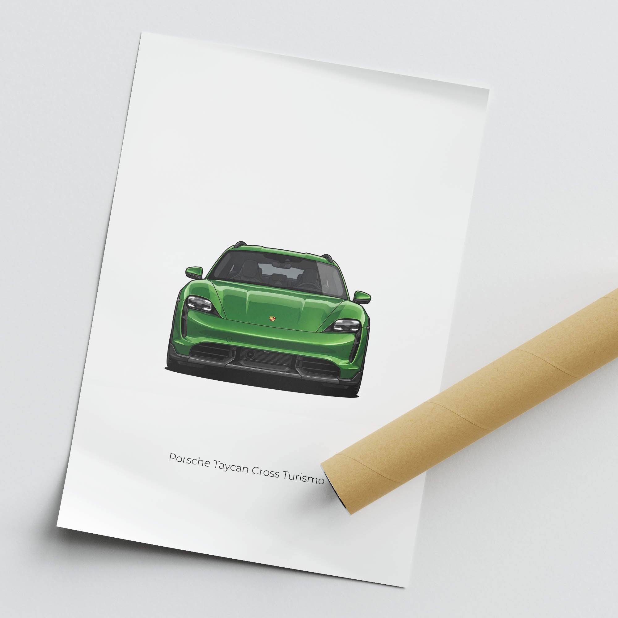 Porsche Taycan Poster – 2021 Cross Turismo Green Metallic Front View Print
