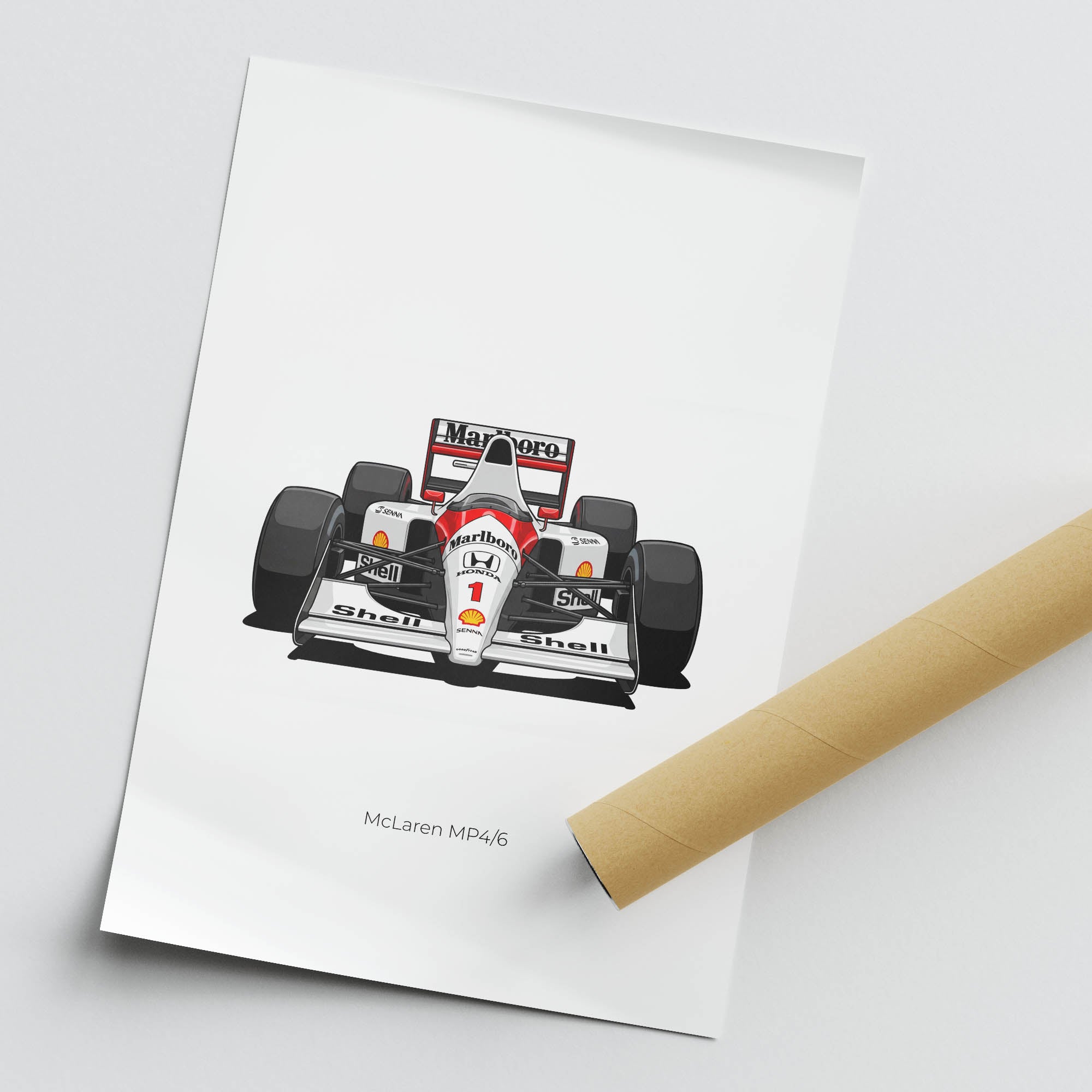 Mclaren Mp4 6 Poster - Ayrton Senna 1991 F1 Car Front View Red White Livery