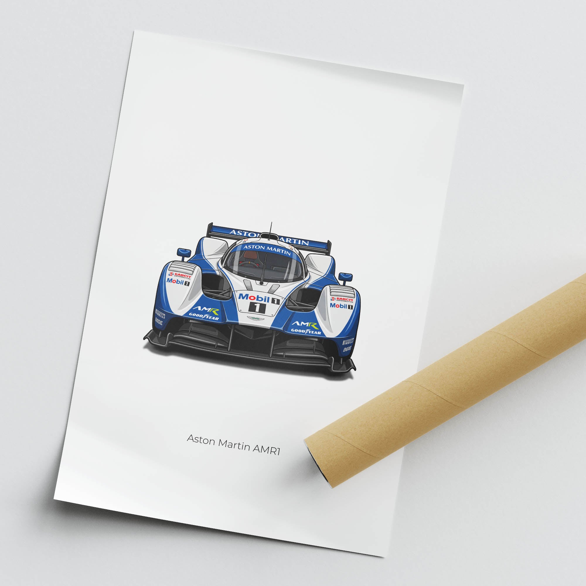 Aston Martin Amr1 Poster - 1989 Racing Print | White Blue Livery Wall Art