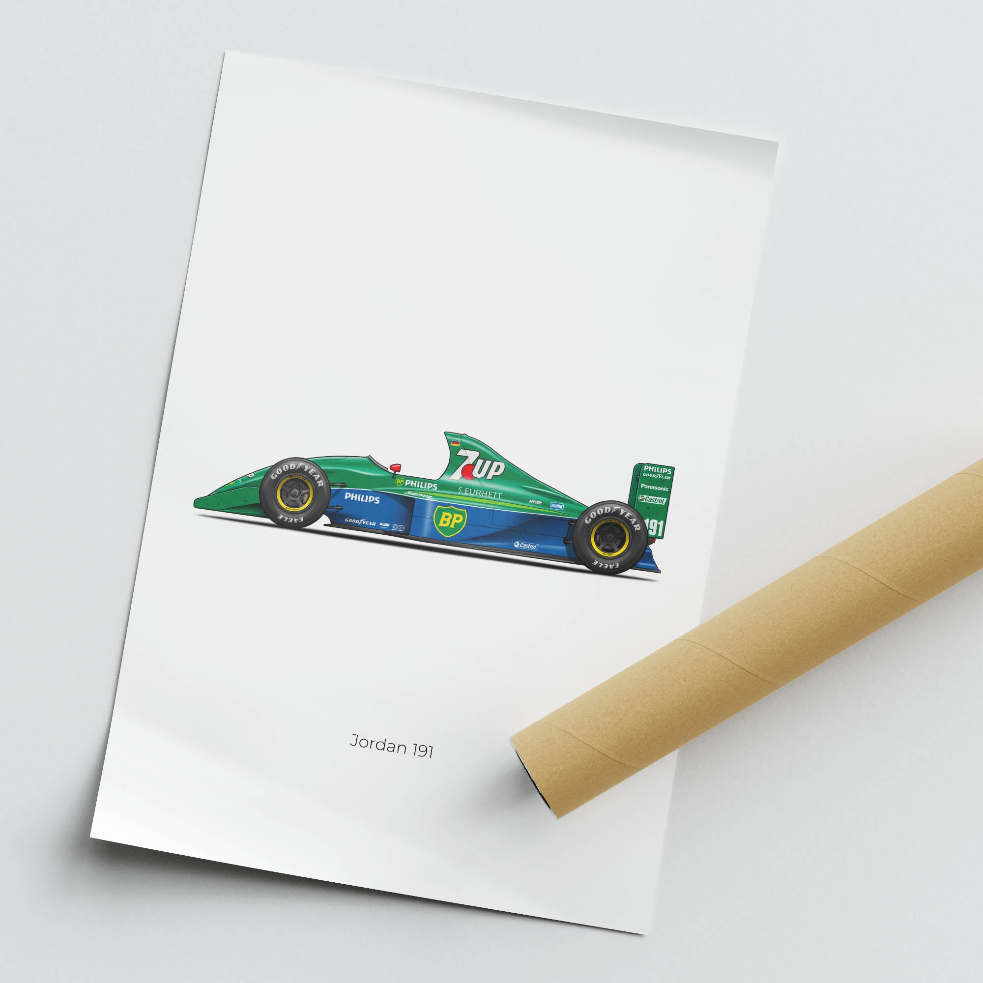 Jordan 191 Poster - Michael Schumacher 7Up Green Livery F1 Racing Print