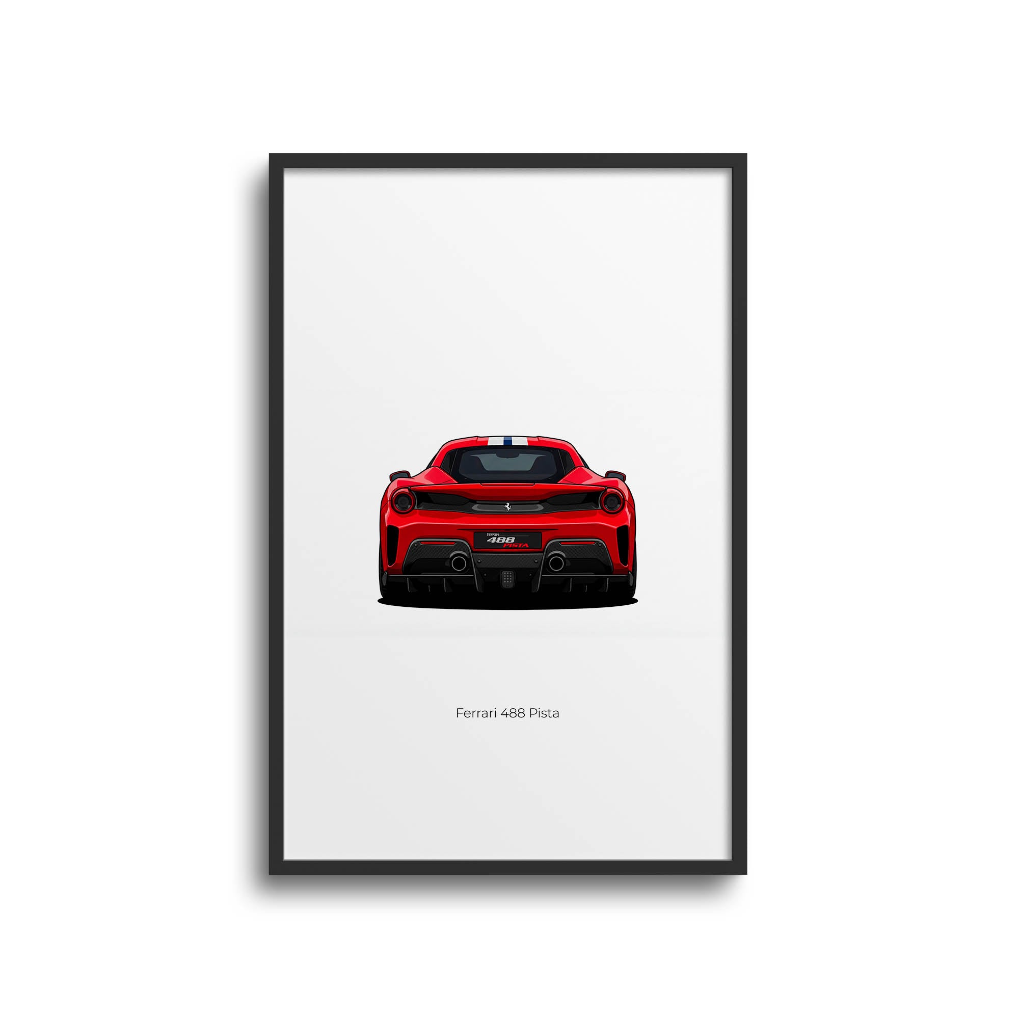 Ferrari 488 Pista Poster - 2019 Rosso Corsa Red Sports Car Wall Art Print