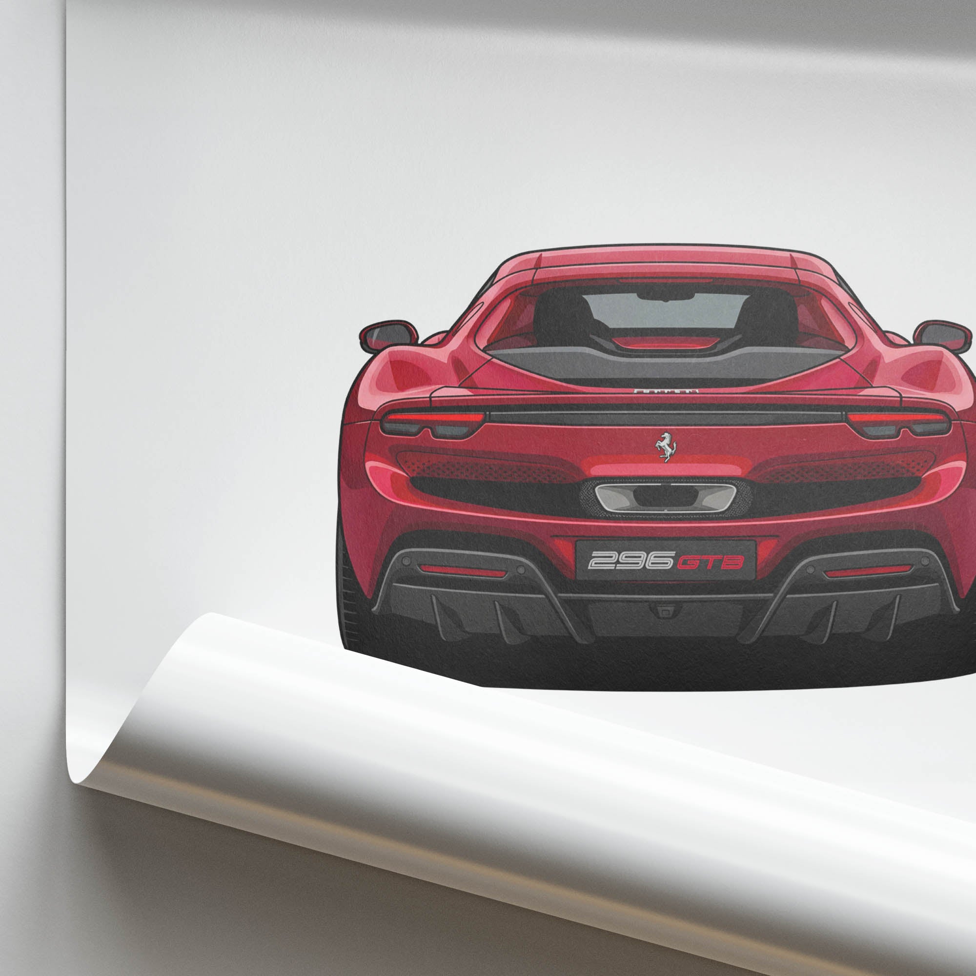 Ferrari 296 Gtb Poster - 2022 Rosso Imola Red Sports Car Wall Art Print