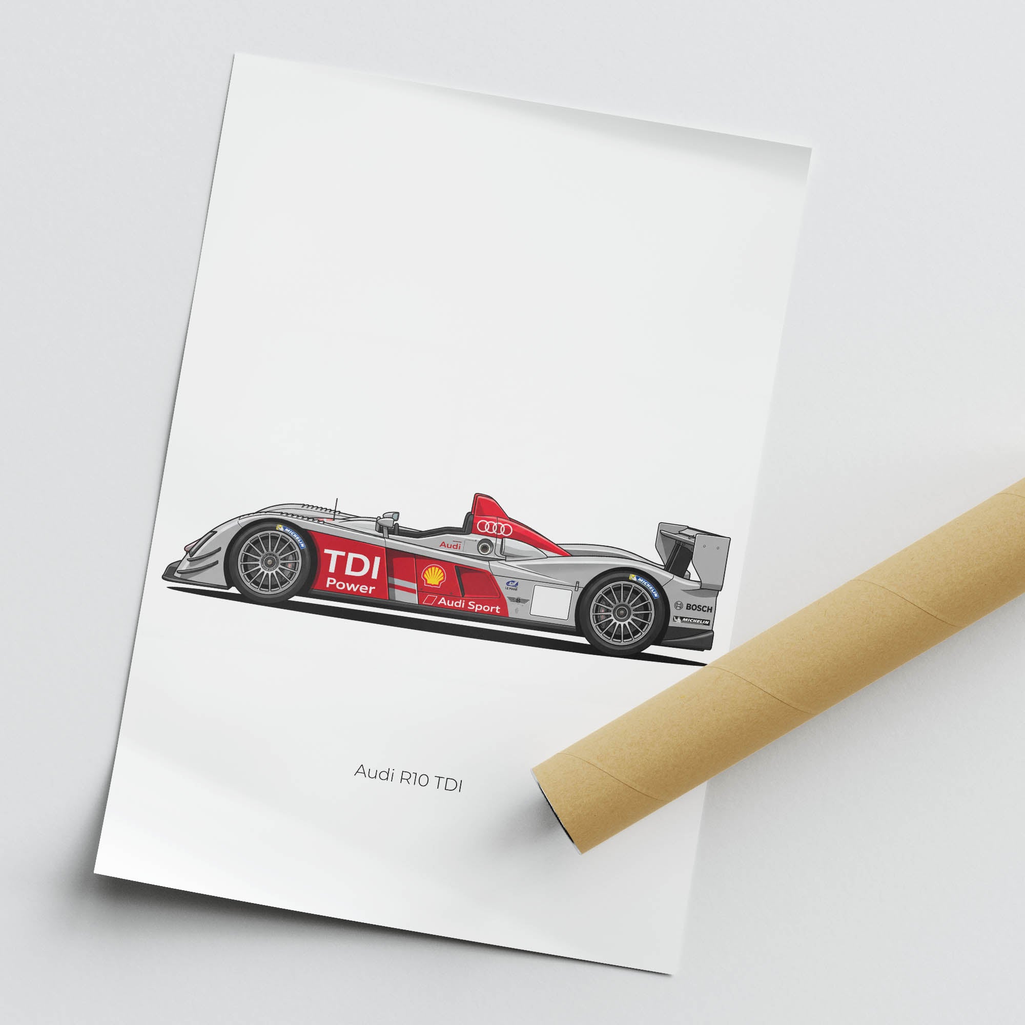 Audi R10 Tdi Poster – 2006 Audi Sport Silver Red Livery Race Car Print