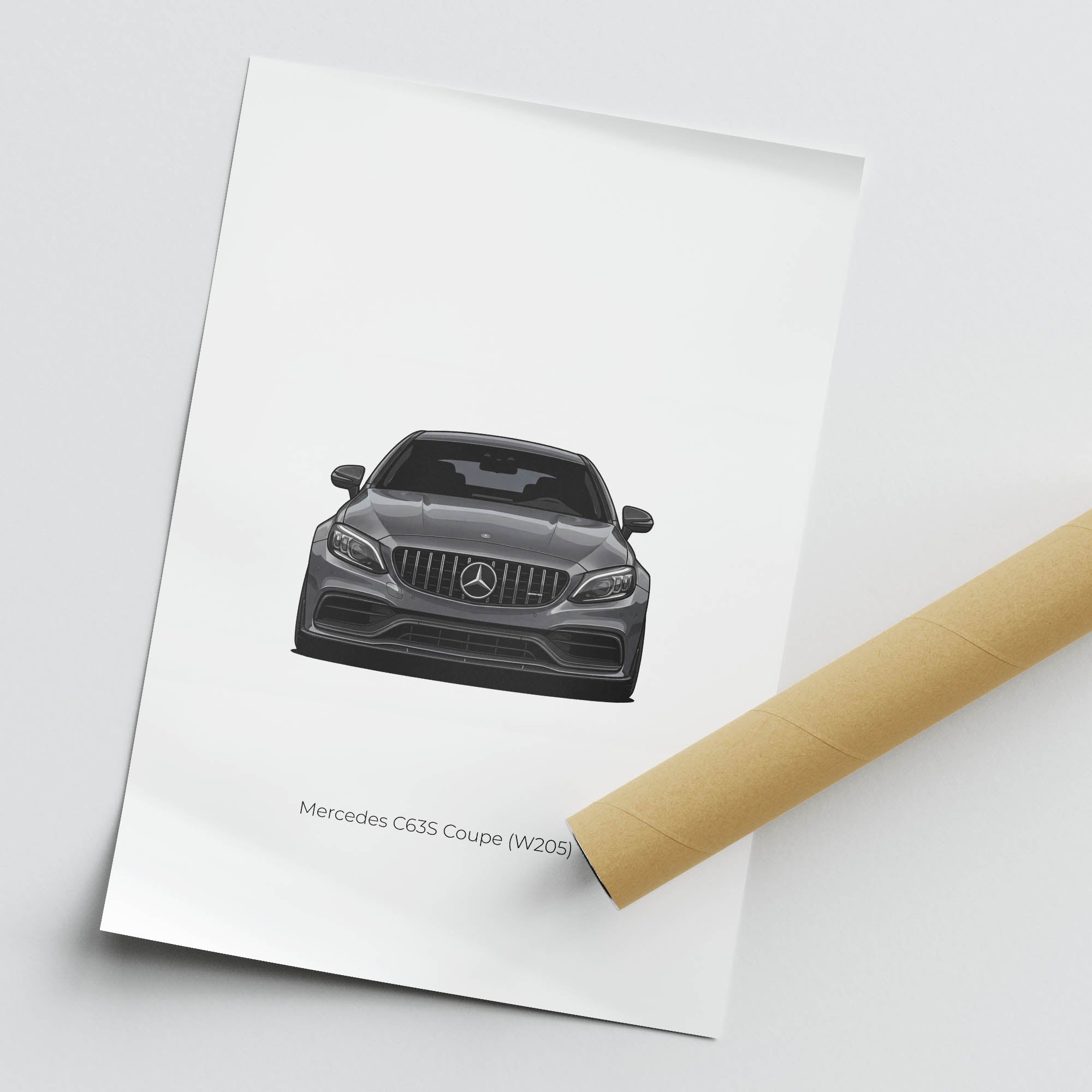 Mercedes C63S Poster - 2021 W205 Coupe Front View Selenite Grey Print