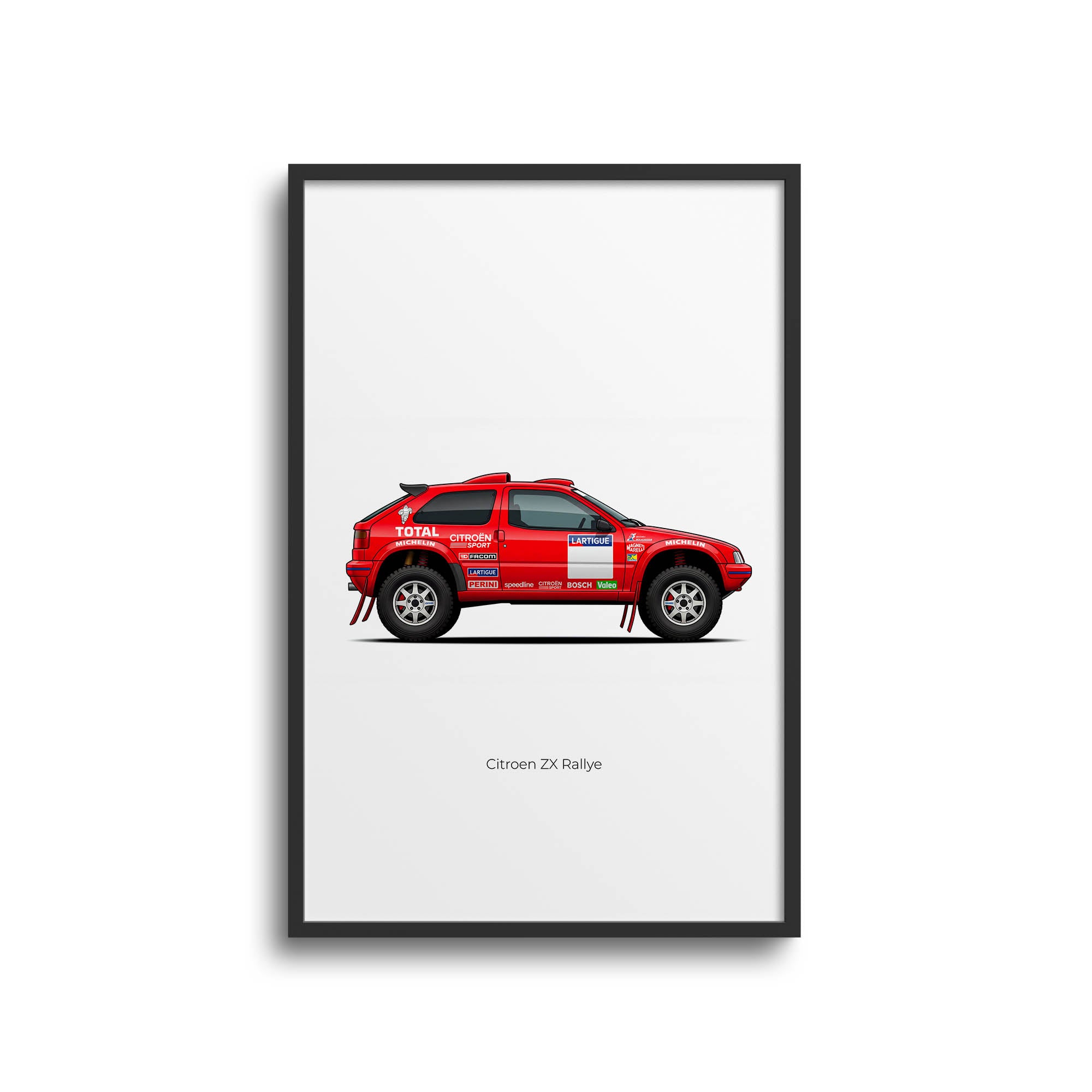 Citroen Zx Rallye Poster - 1992 Dakar Rally Red Livery Side View Print