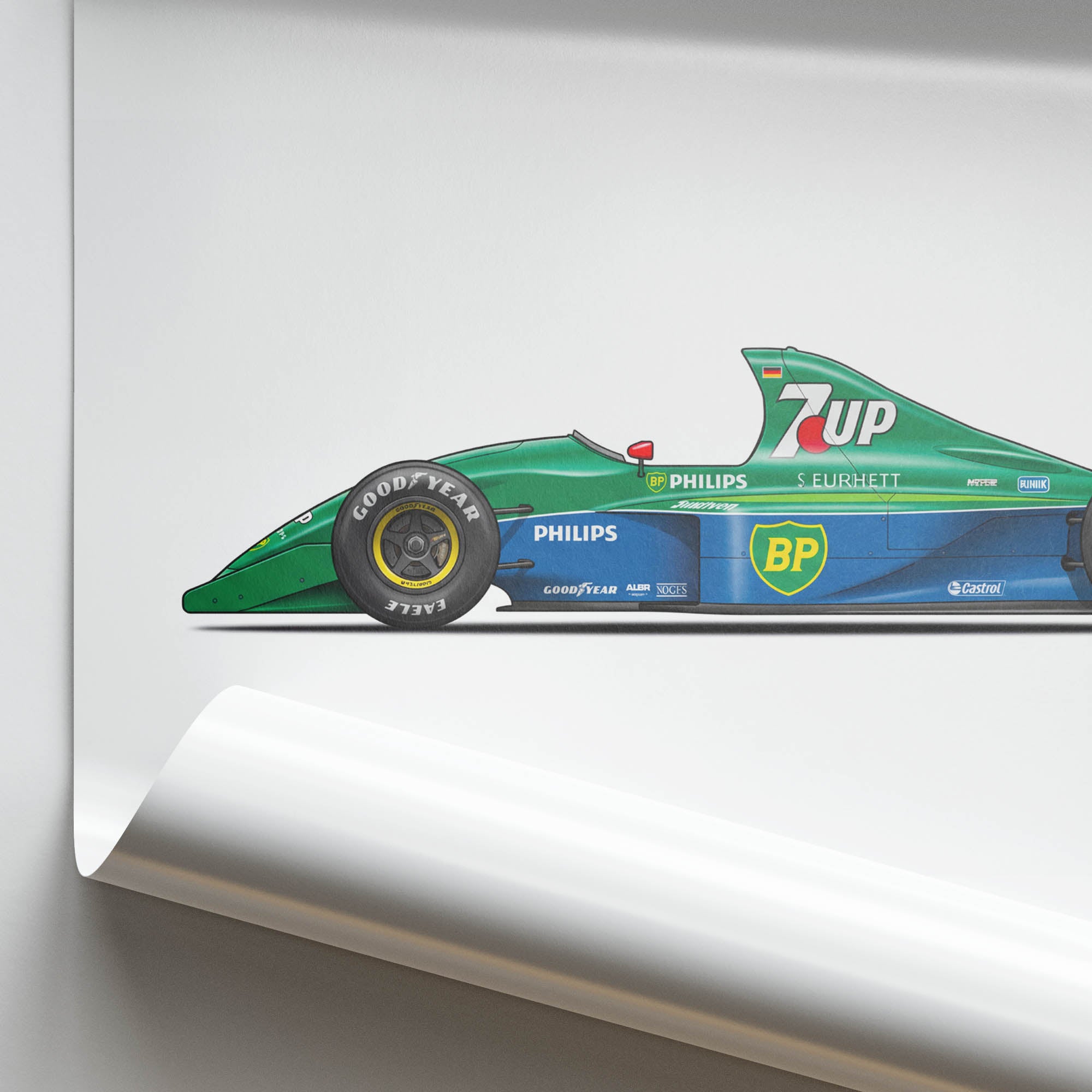Jordan 191 Poster - Michael Schumacher 7Up Green Livery F1 Racing Print