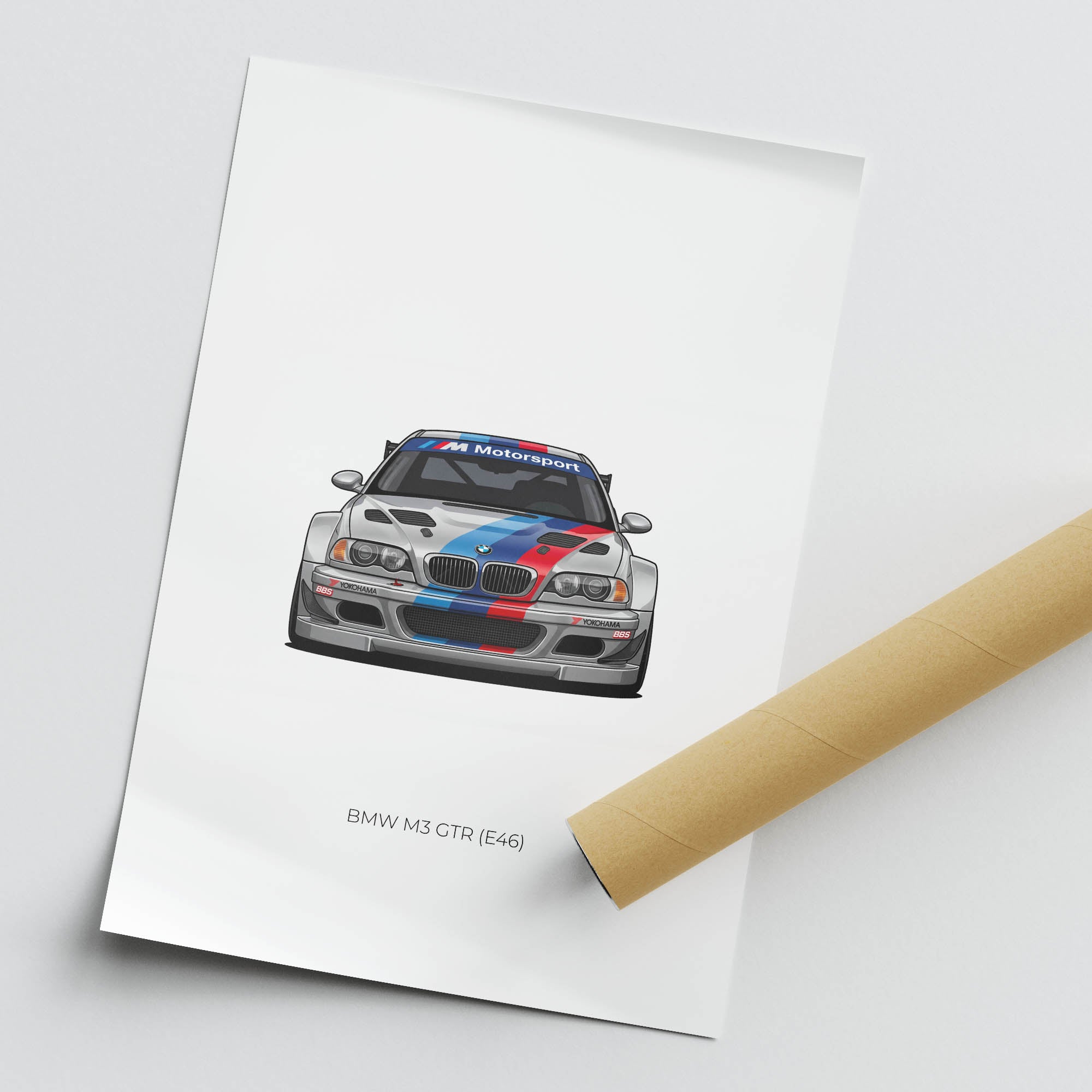 BMW M3 GTR Poster - 2001 E46 Motorsport Silver Blue Livery Art Print