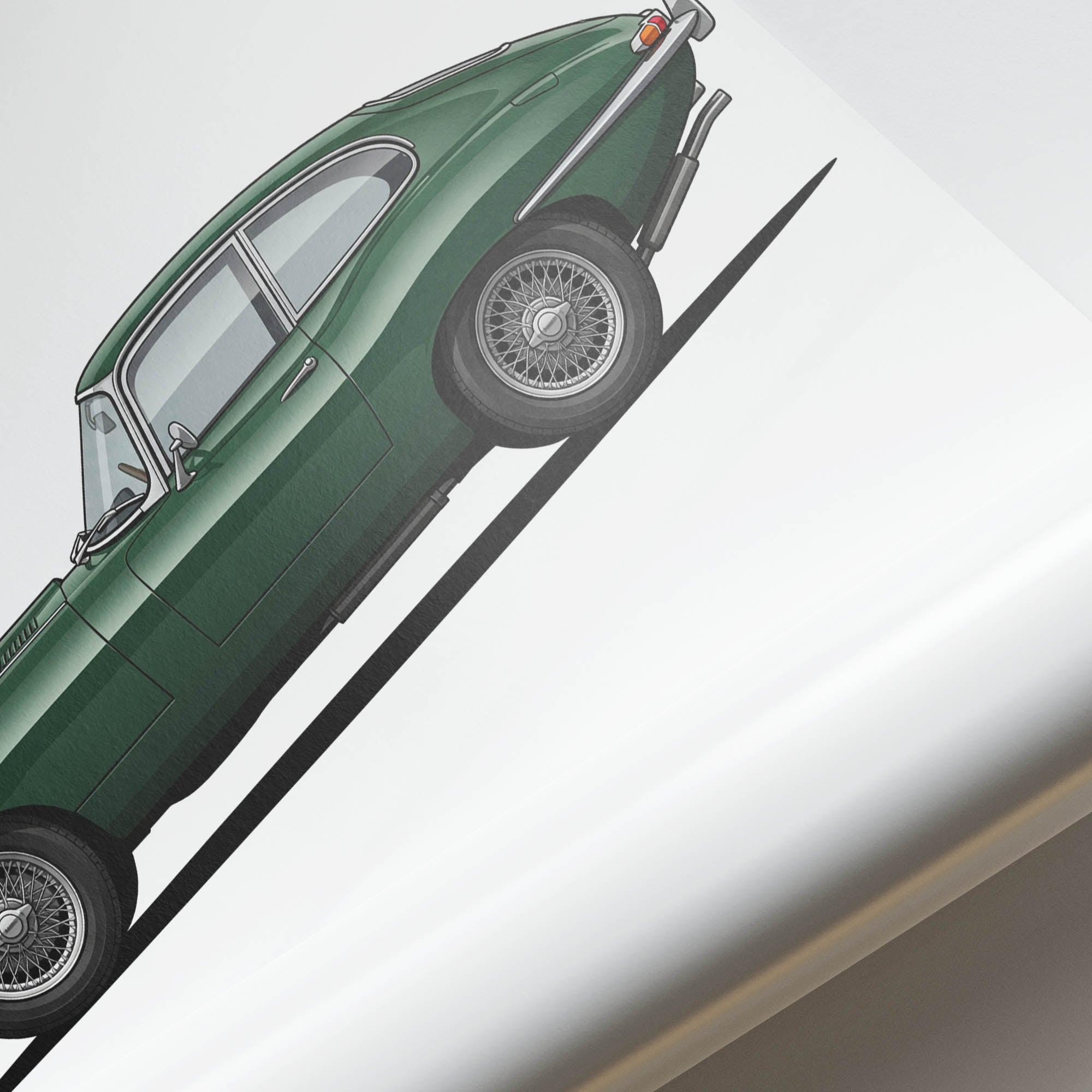 Jaguar E Type Poster - 1961 British Racing Green Coupe Classic Car Print
