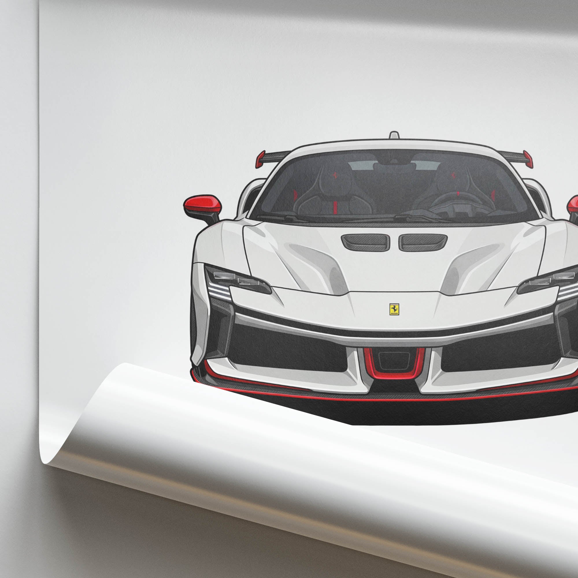 Ferrari Sf90 Stradale Poster – 2024 White Ferrari Art With Red Accents
