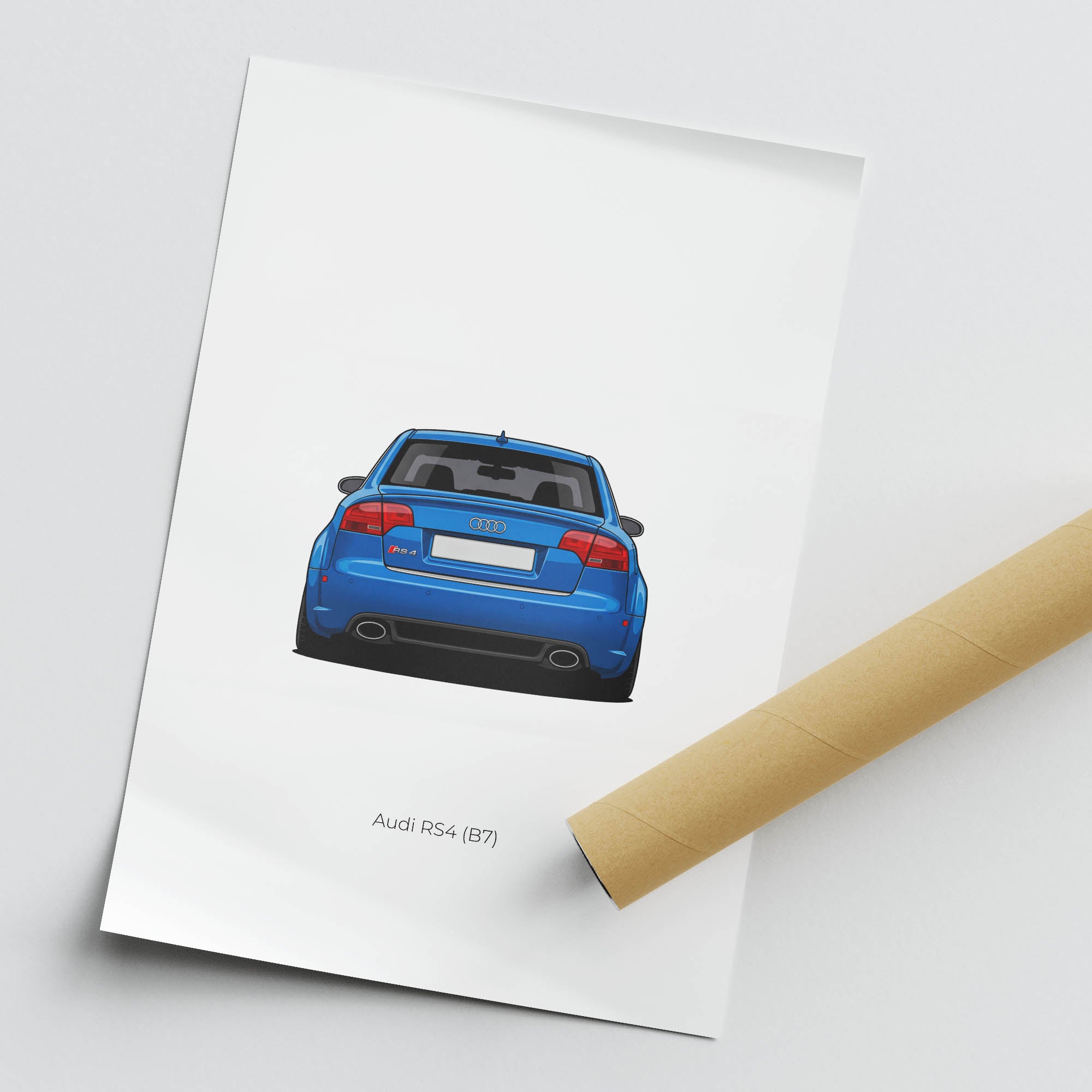 Audi RS4 B7 Poster – 2006 Sprint Blue Back View Car Wall Art Print