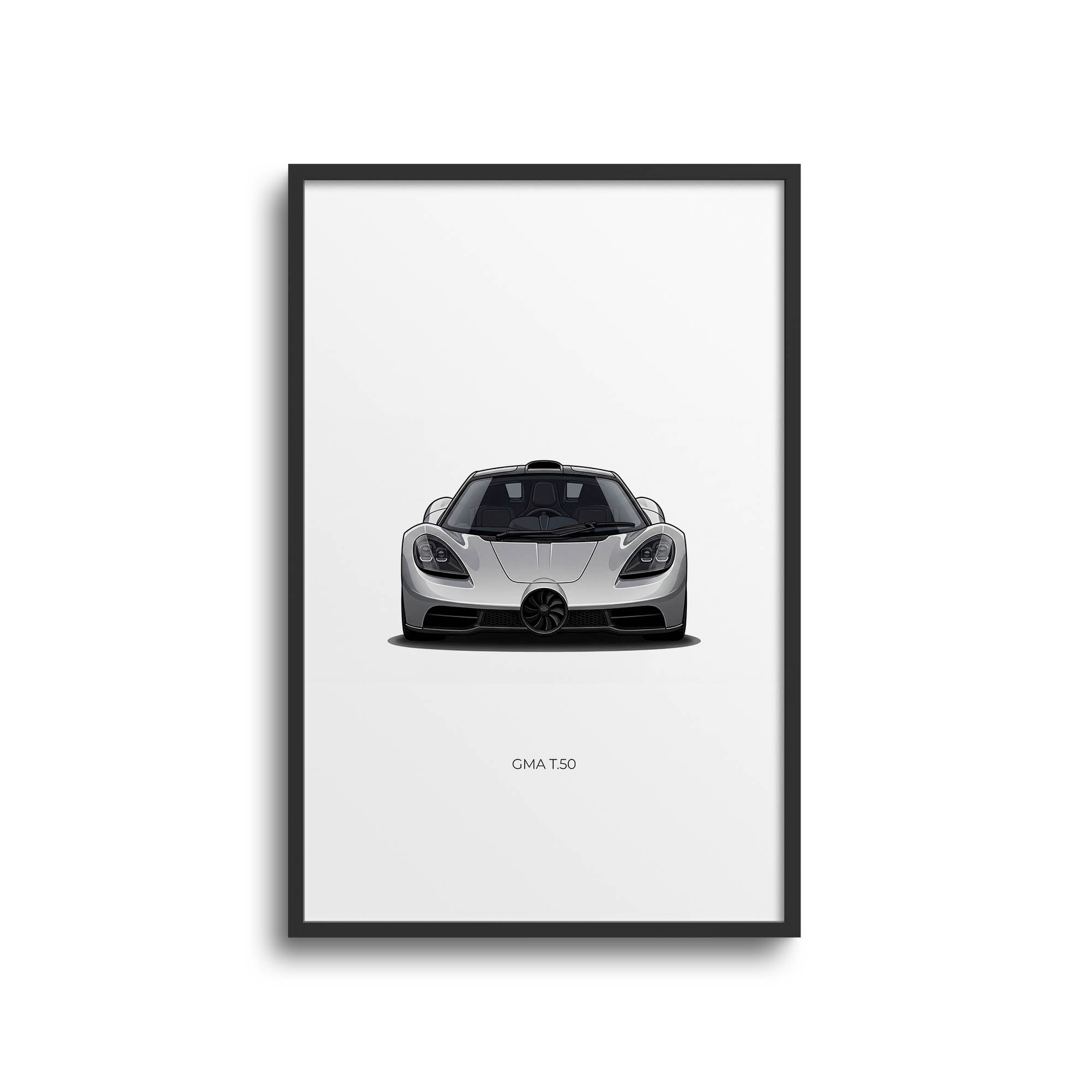 GMA T50 Poster - 2023 Silver Car Print | Front View Automotive Art