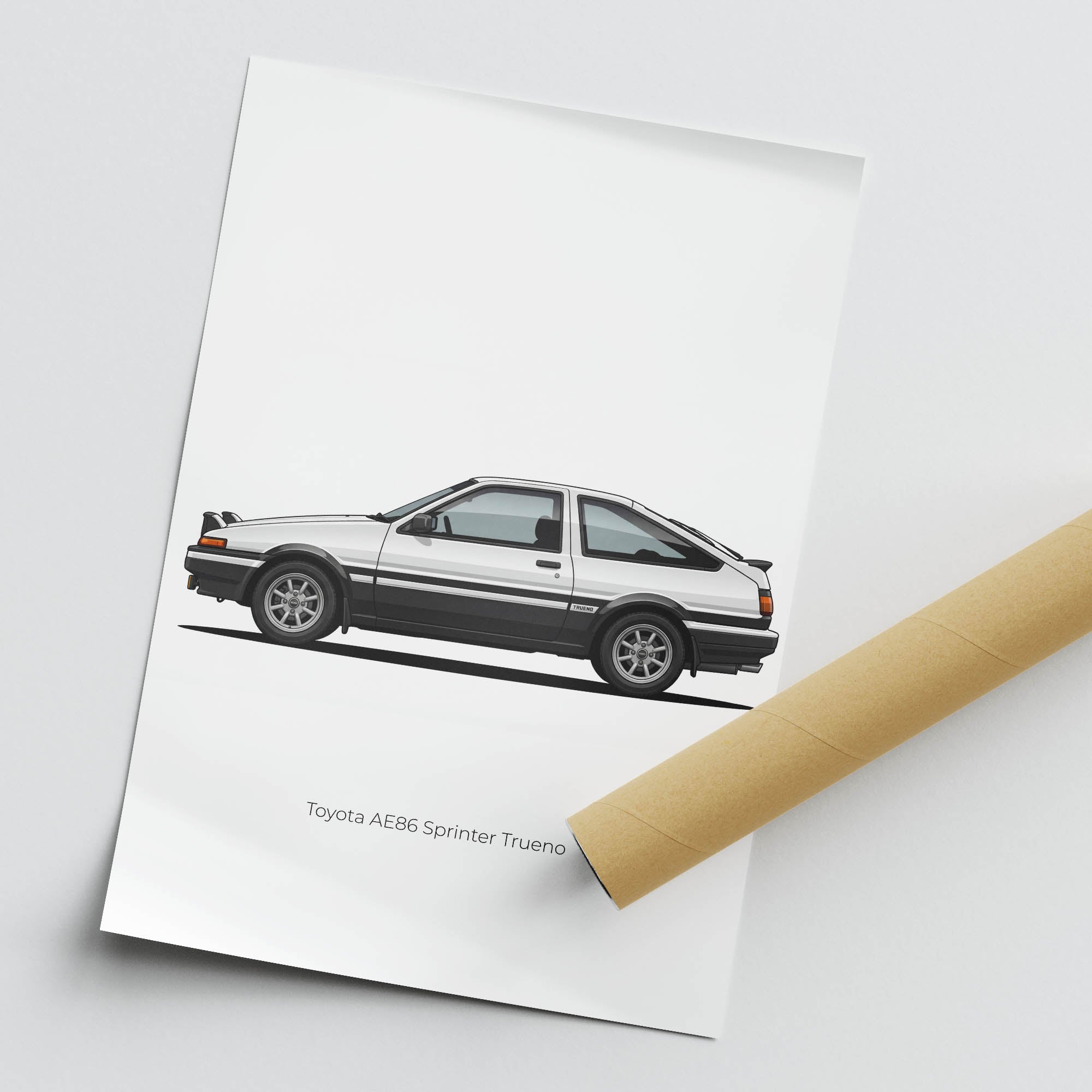 Toyota AE86 Poster – 1983 Sprinter Trueno Two Tone Black And White Print
