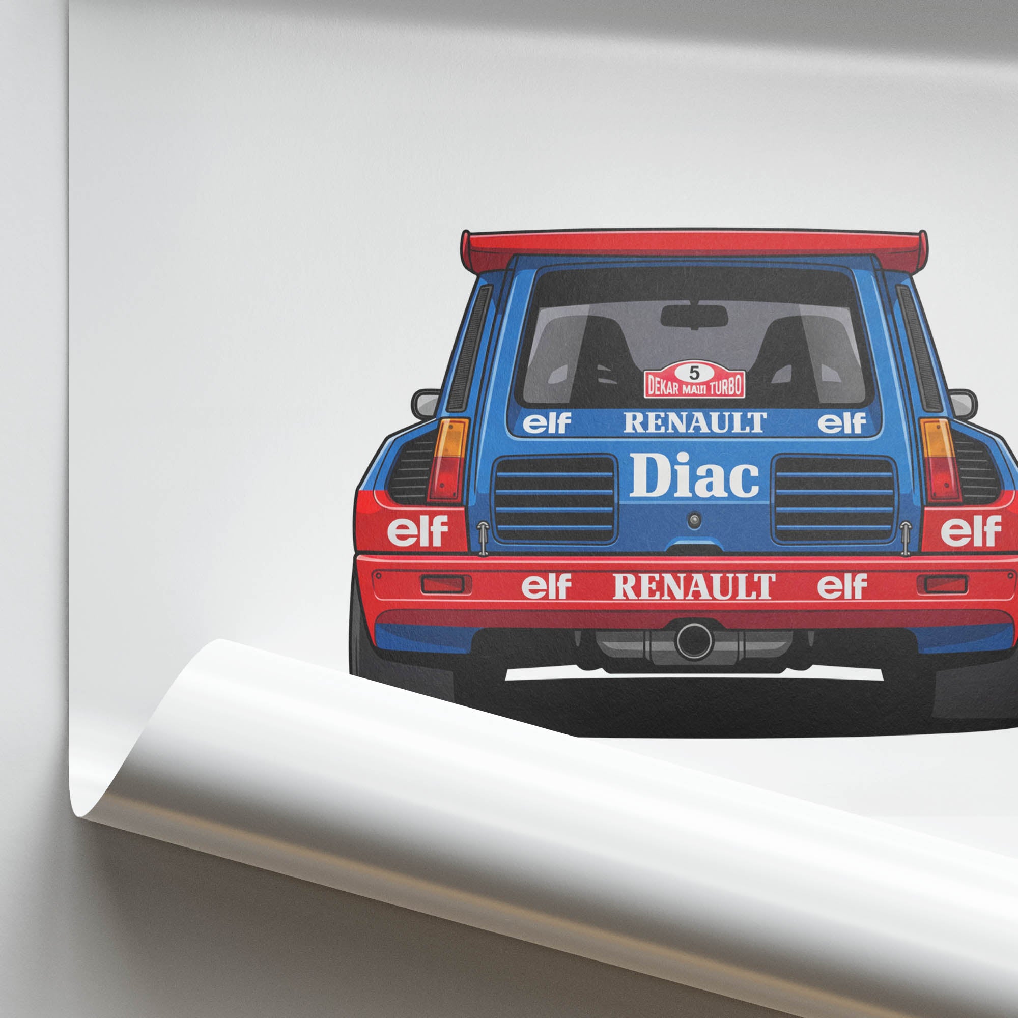Renault 5 Maxi Turbo Poster – 1985 Rally Car Print With Blue Red Livery Art