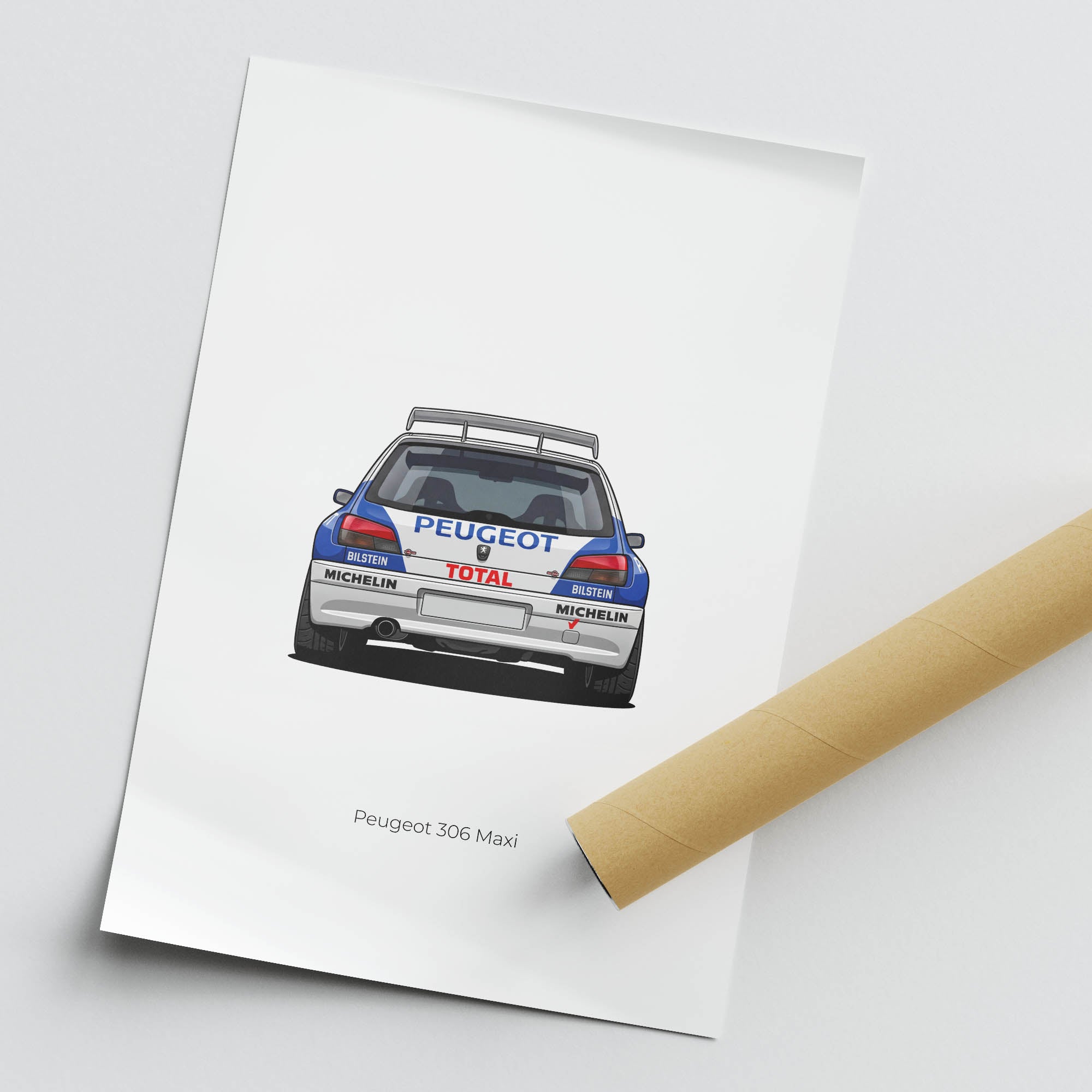 Peugeot 306 Maxi Poster - 1996 Rally Car Print With White Blue Livery