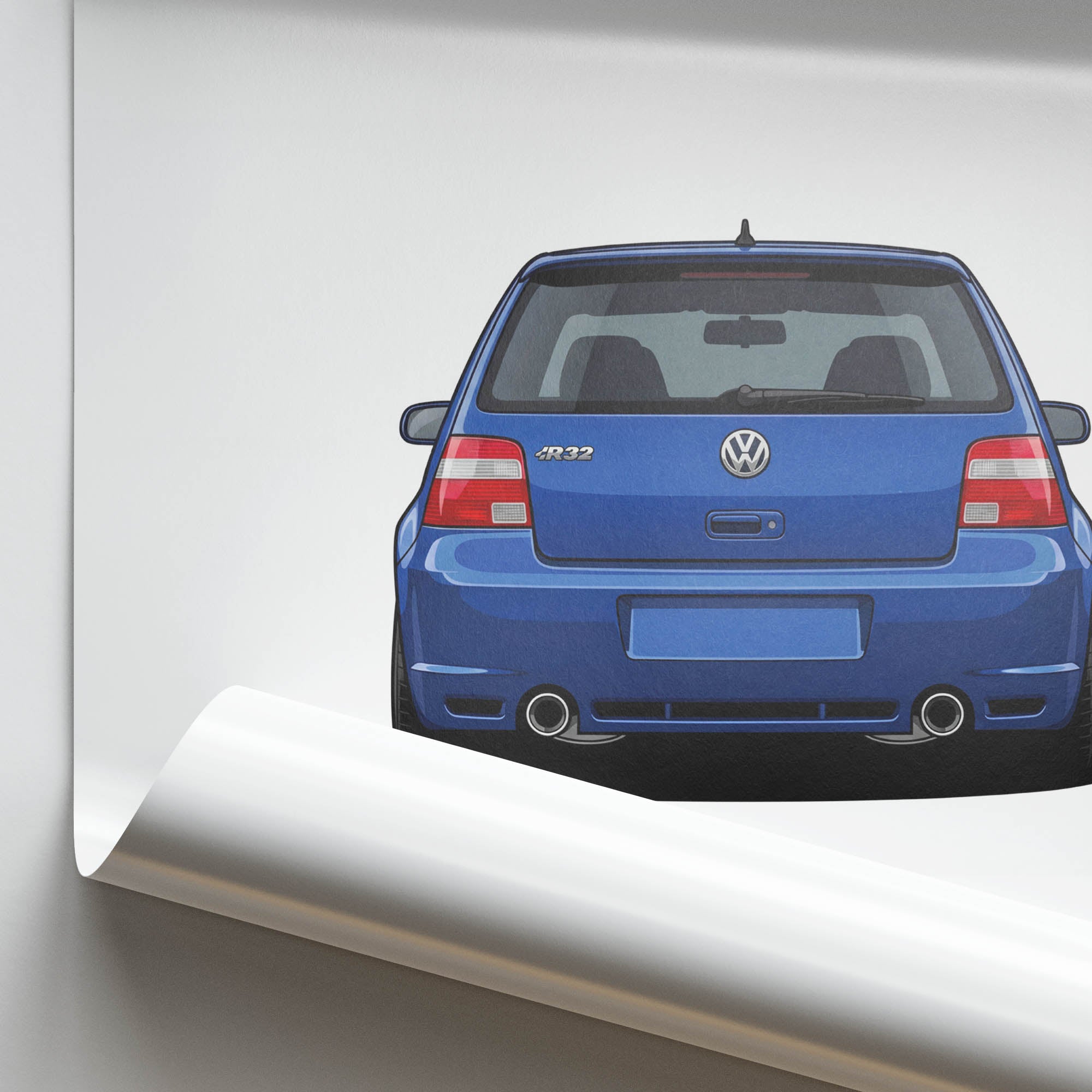 Volkswagen Golf R32 Poster – 2002 Mk4 Deep Blue Car Back View Print