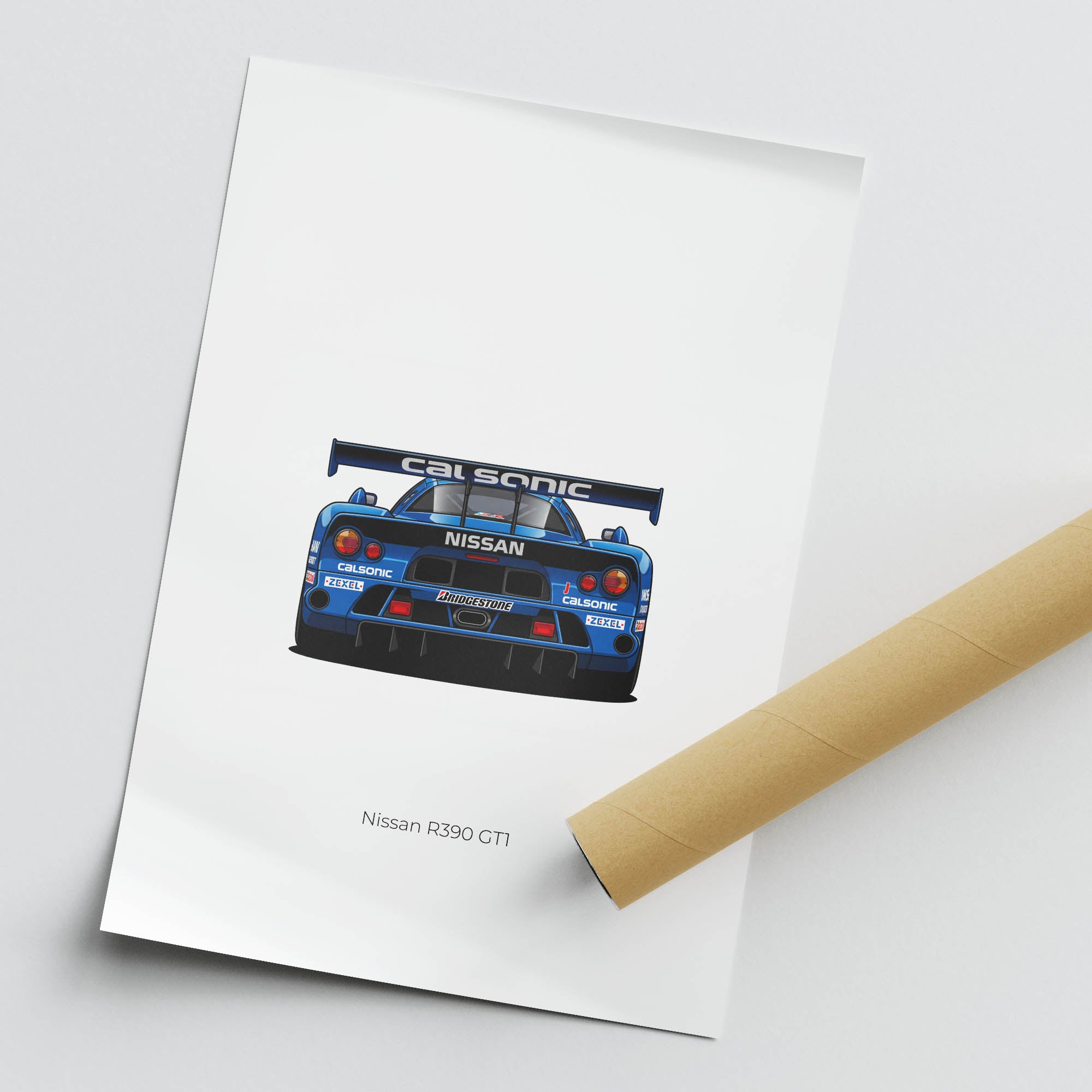 Nissan R390 GT1 Poster – 1998 Calsonic Blue Motorsport Print, Racing Artwork