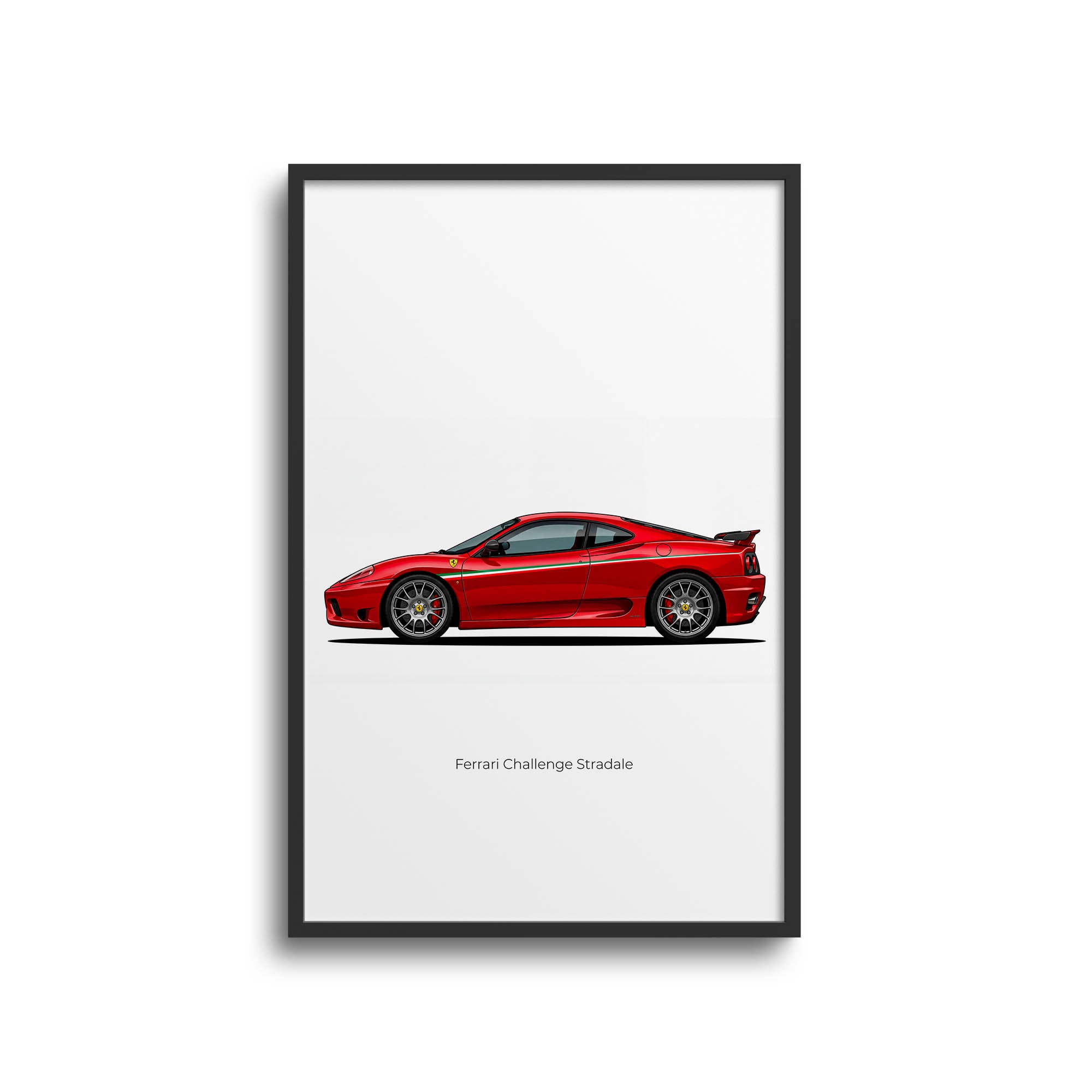Ferrari Challenge Stradale 2003 Poster - Rosso Scuderia Red With Italian Flag Stripe