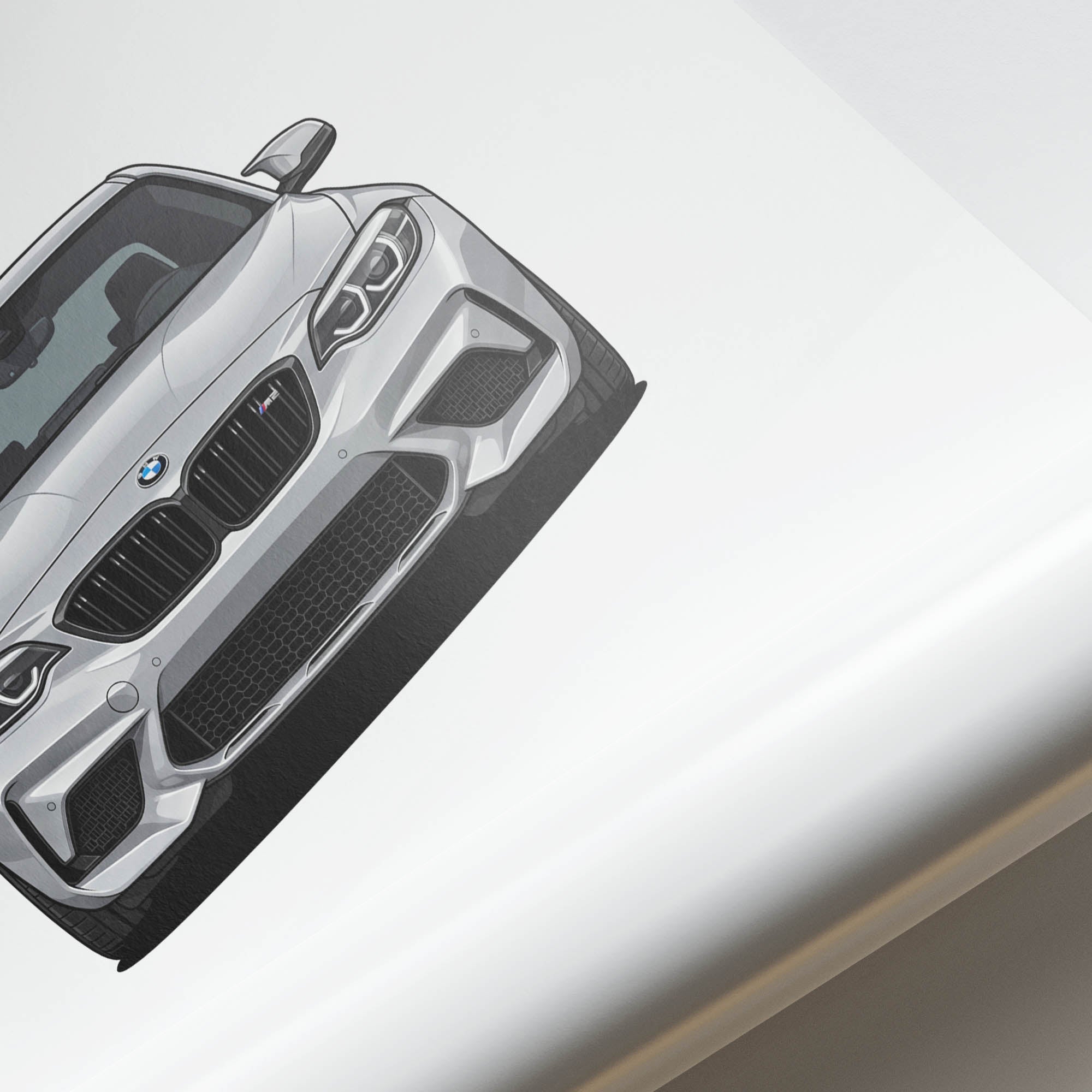 BMW M2 Poster - 2019 Competition Silver Metallic Car Front View Print