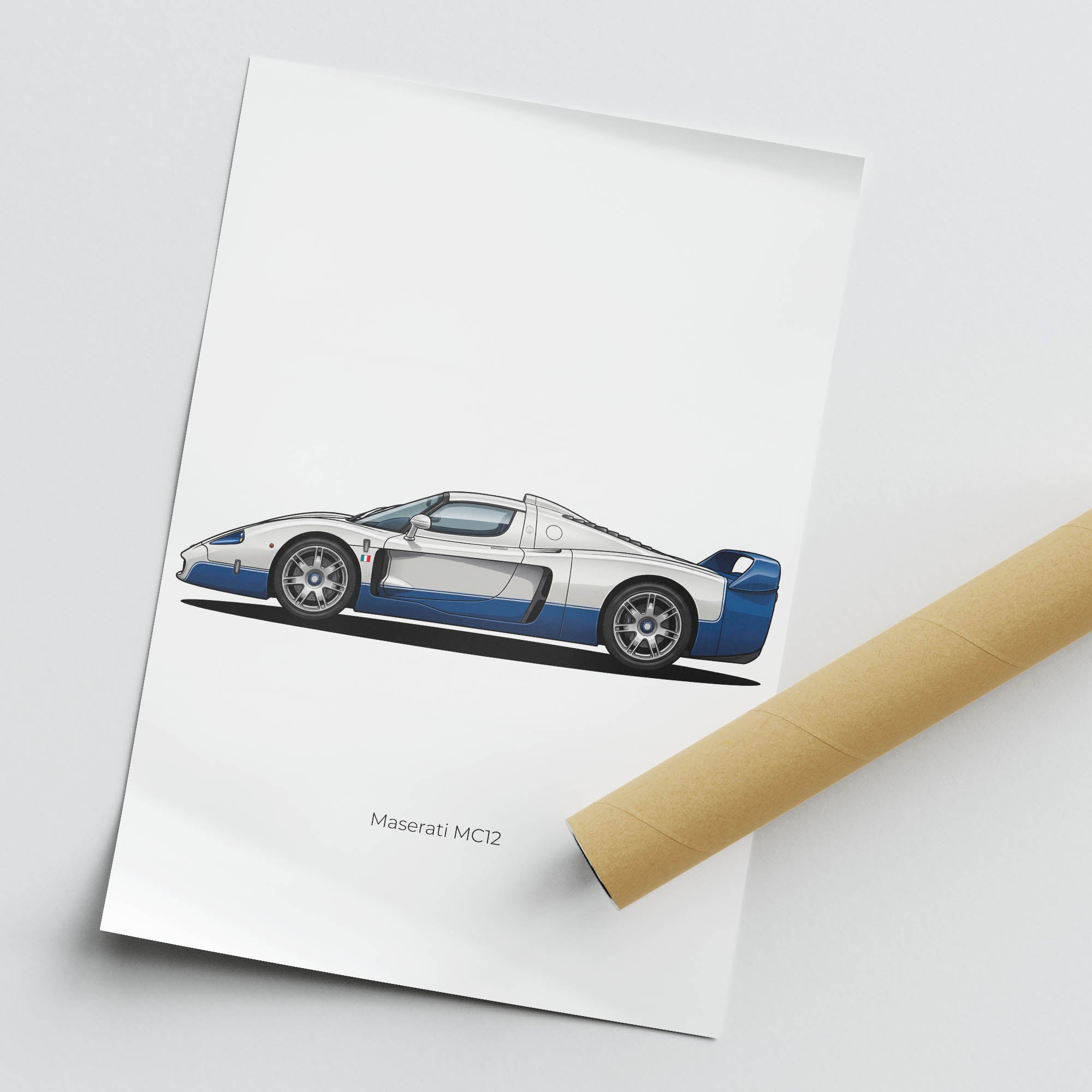Maserati Mc12 Poster - 2005 White Blue Car Wall Art | Limited Edition Print