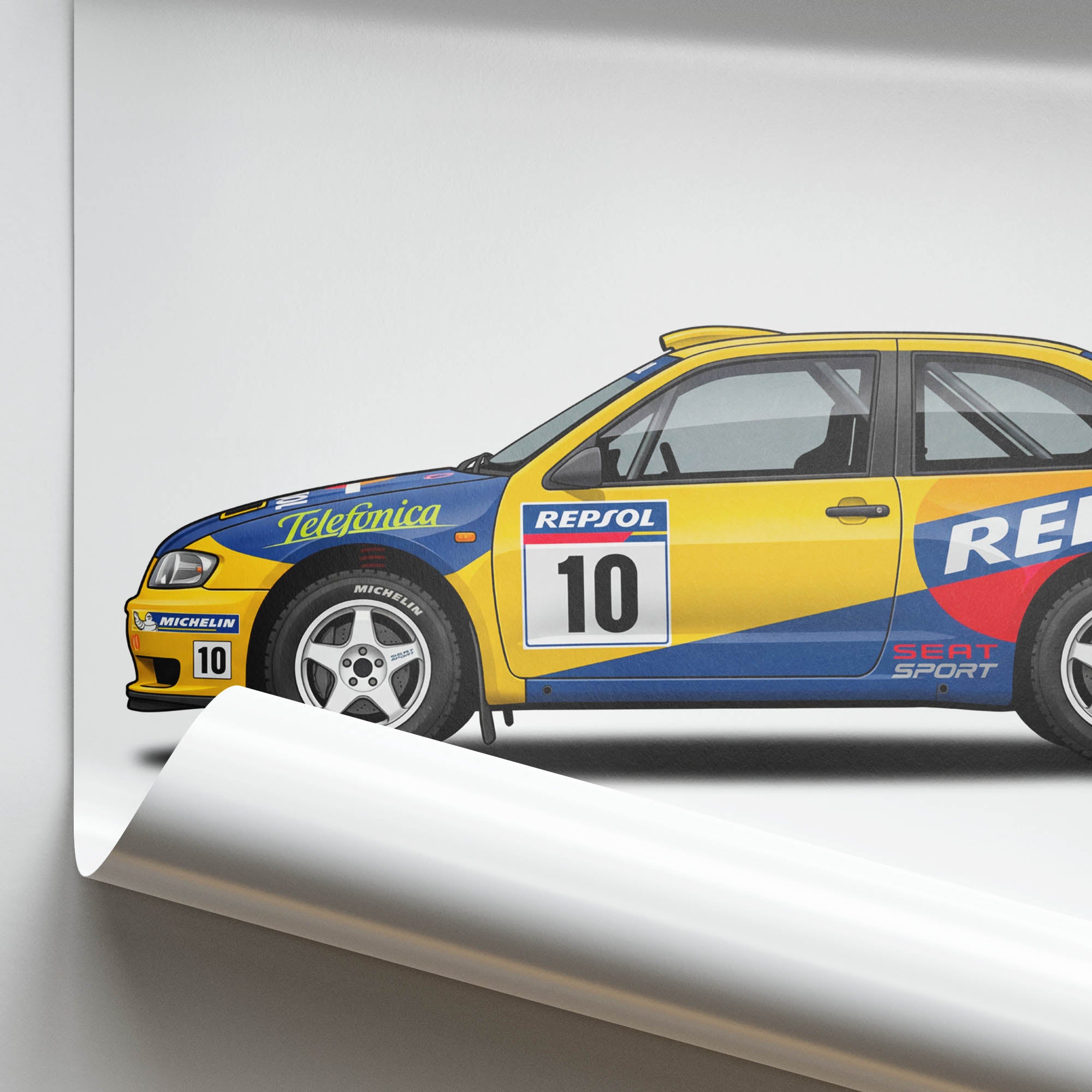 Seat Cordoba Poster – 1999 Repsol Yellow Blue Race Car Art Print