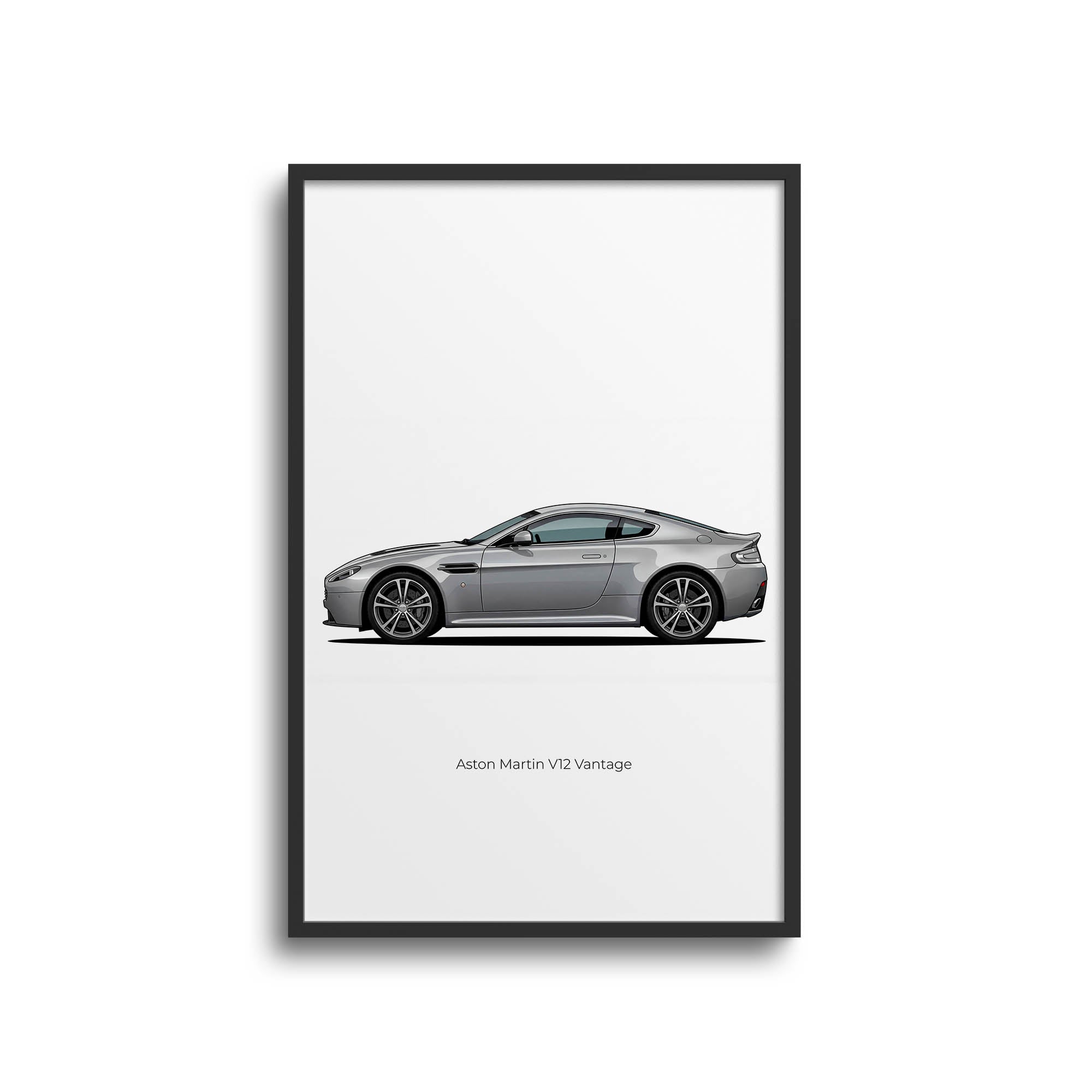 Aston Martin V12 Vantage Silver Car Poster - 2009 Side View Sports Car Print