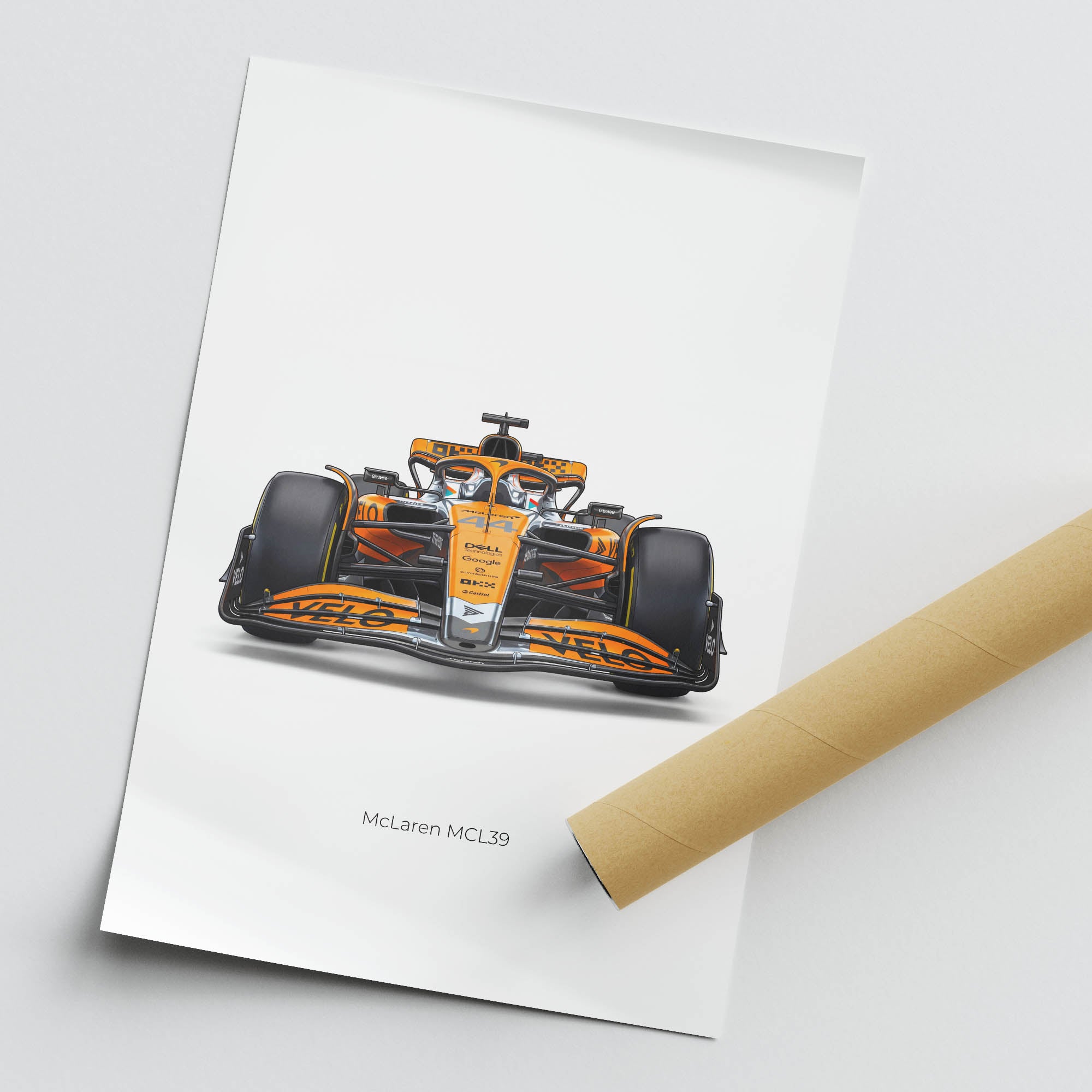 McLaren MCL39 Poster – 2025 Lando Norris Papaya Orange Chrome Racing Art Print