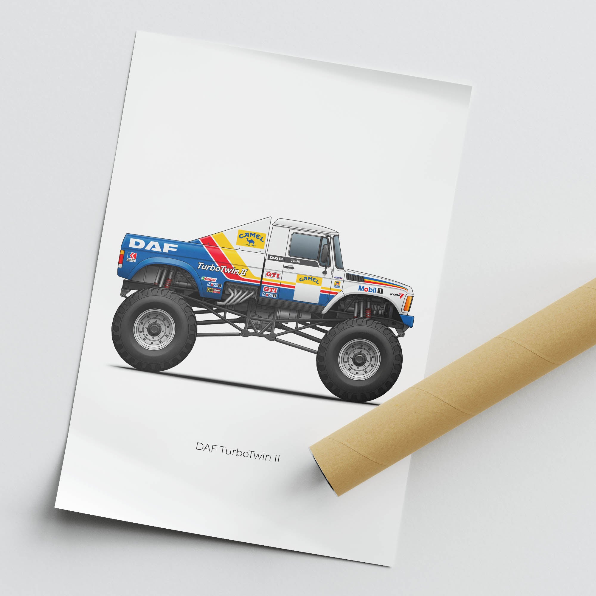 1988 Daf Turbotwin Poster – Vintage Dakar Truck Art | Twin Engine Motorsport Print