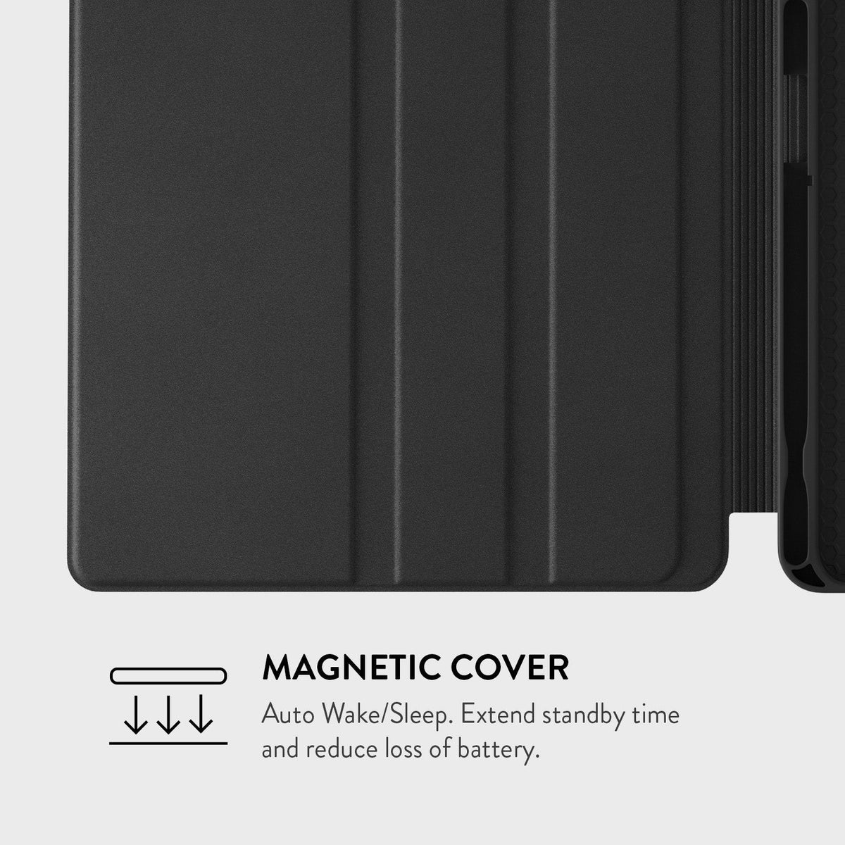 a black, rectangular object with a description of its features.