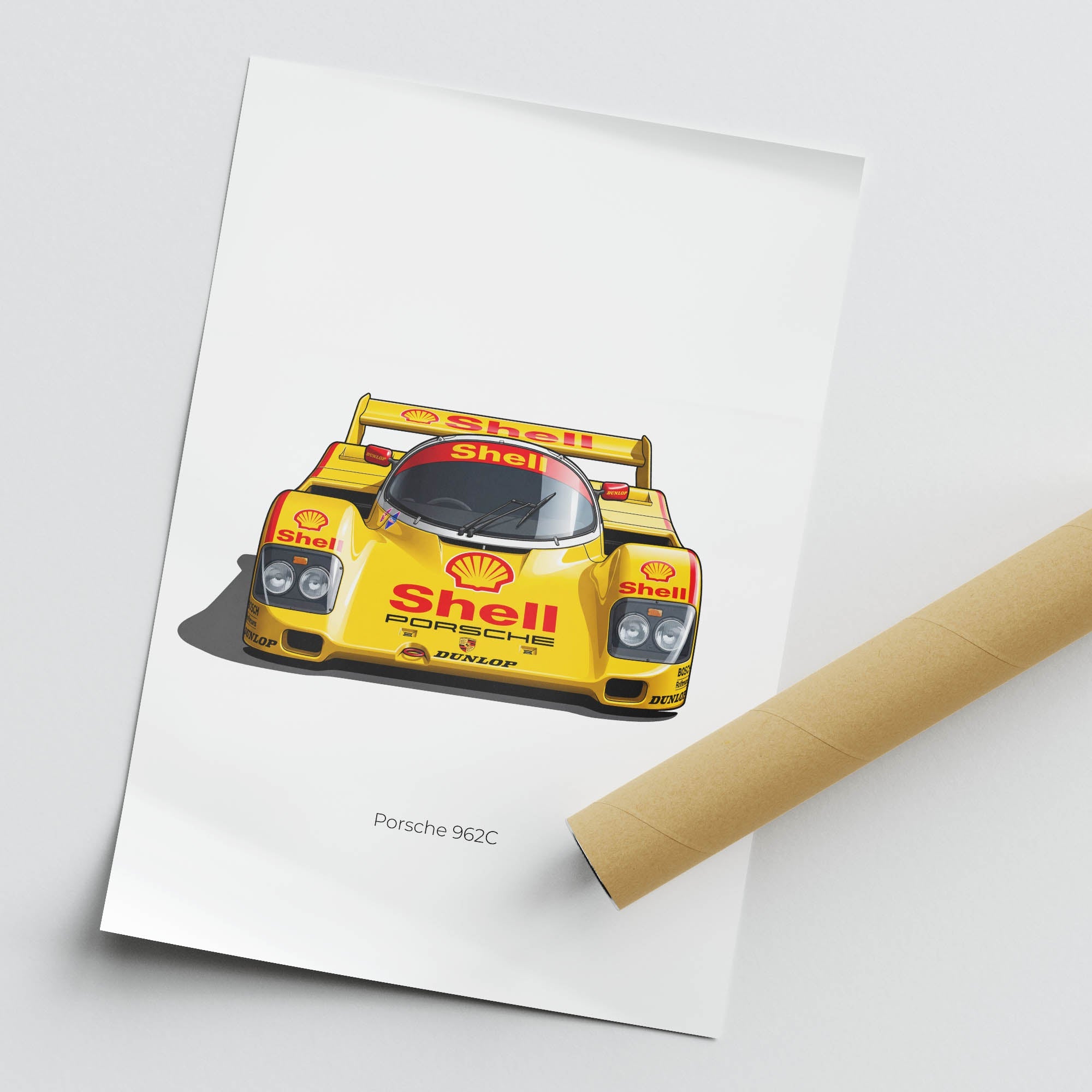 Porsche 962C Poster - 1987 Shell Dunlop Yellow Red Racing Print