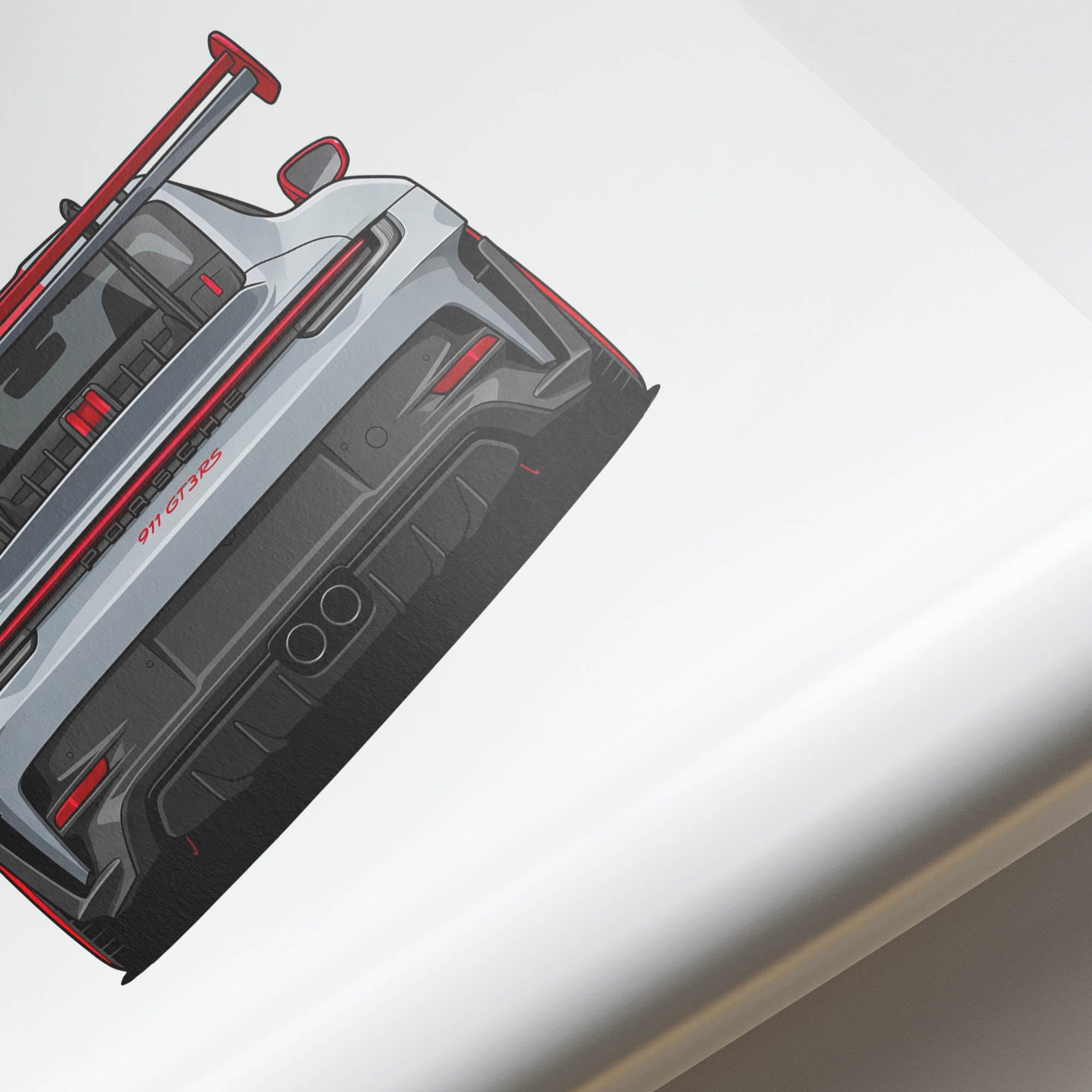 2023 Porsche 911 Gt3 Rs 992 Ice Grey Metallic With Pyro Red Accents Back View Poster