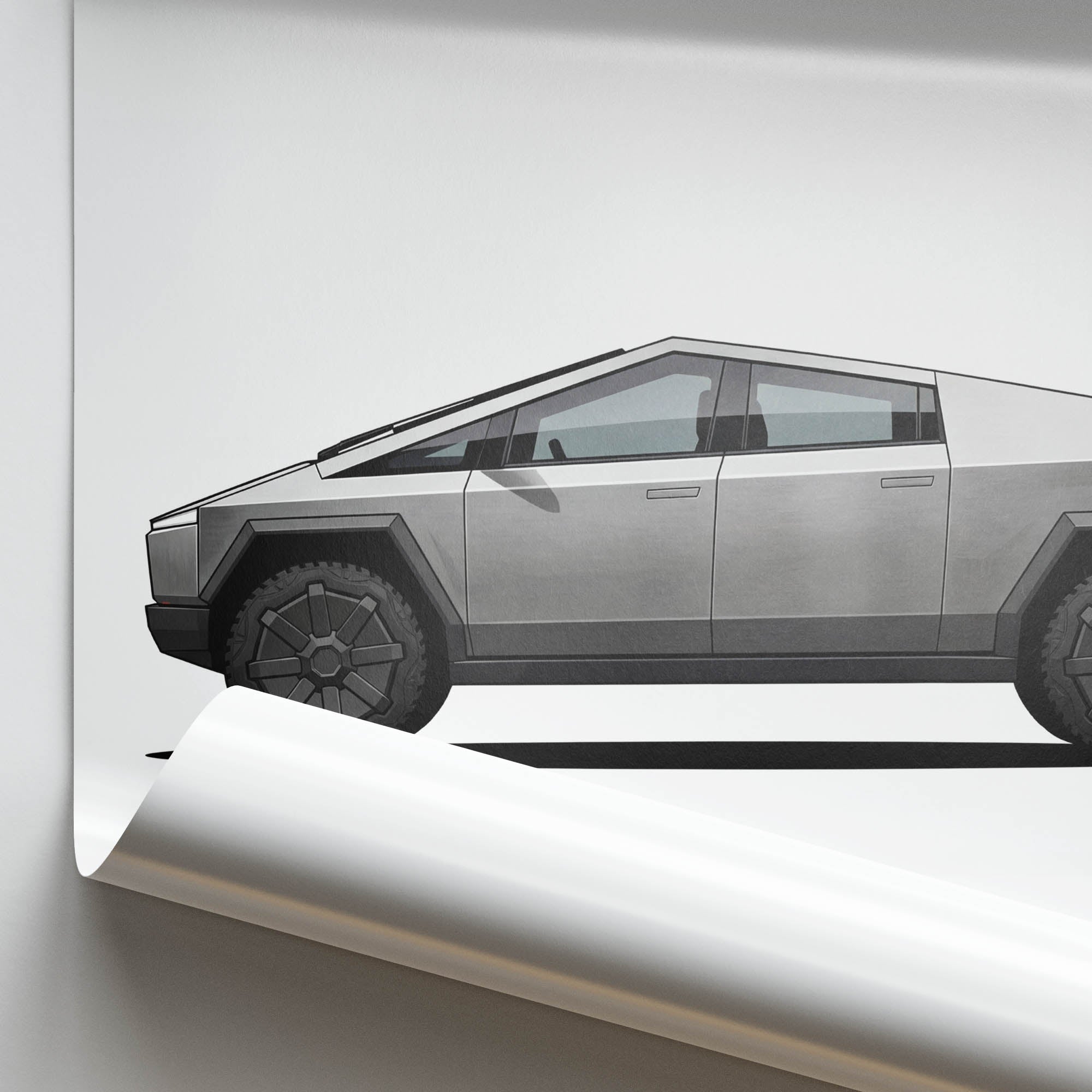 2024 Tesla Cybertruck Stainless Steel – Car Print (Side)
