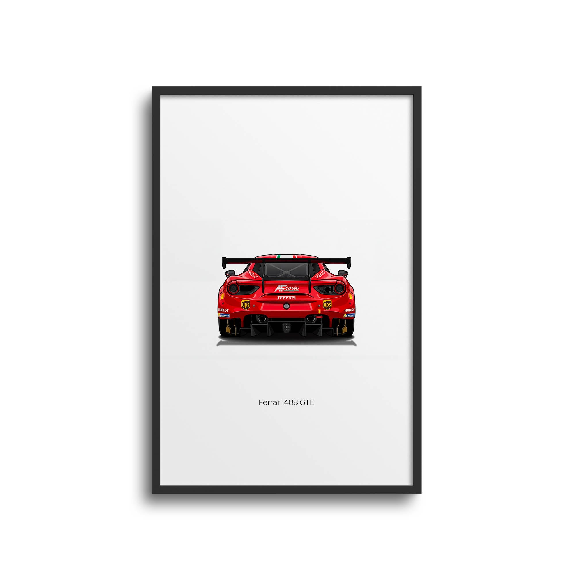Ferrari 488 Gte Poster - 2016 AF Corse Red Livery Racing Car Wall Art Print