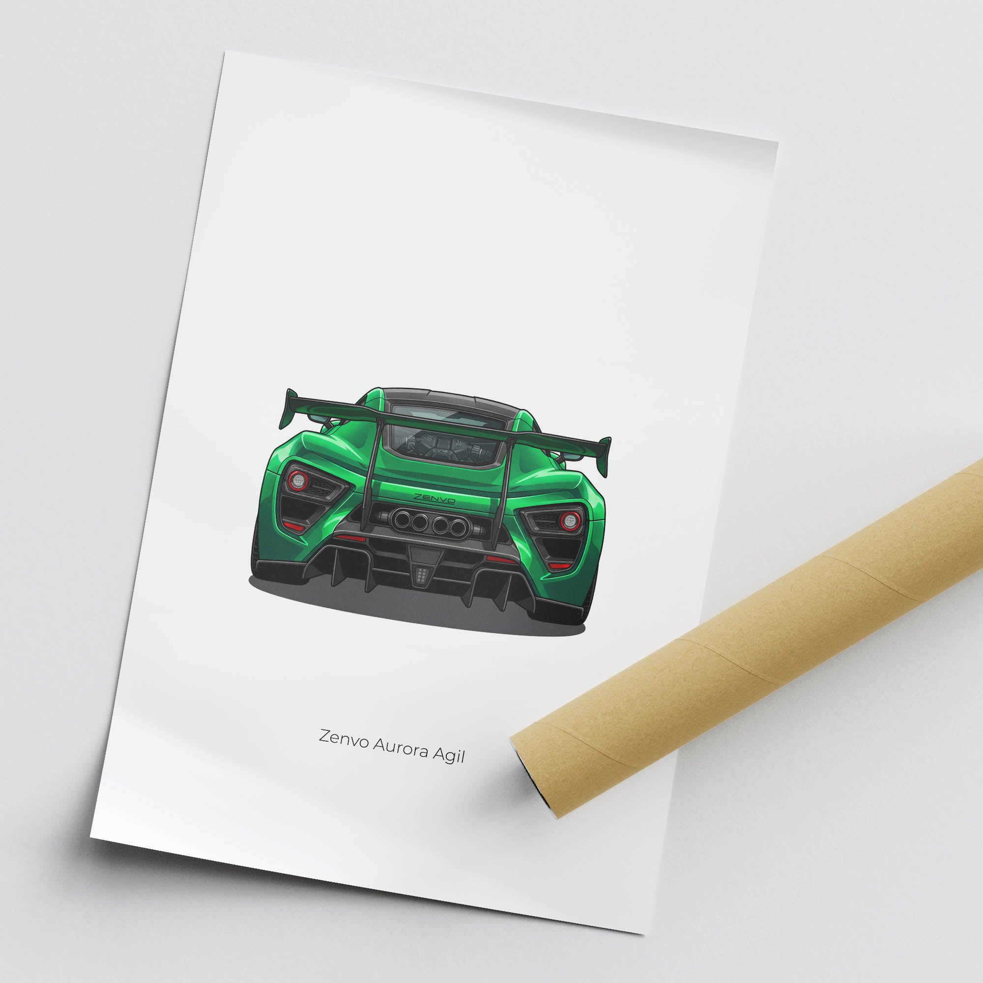 Zenvo Aurora Poster - 2024 Limited Edition Green Back View Car Wall Art