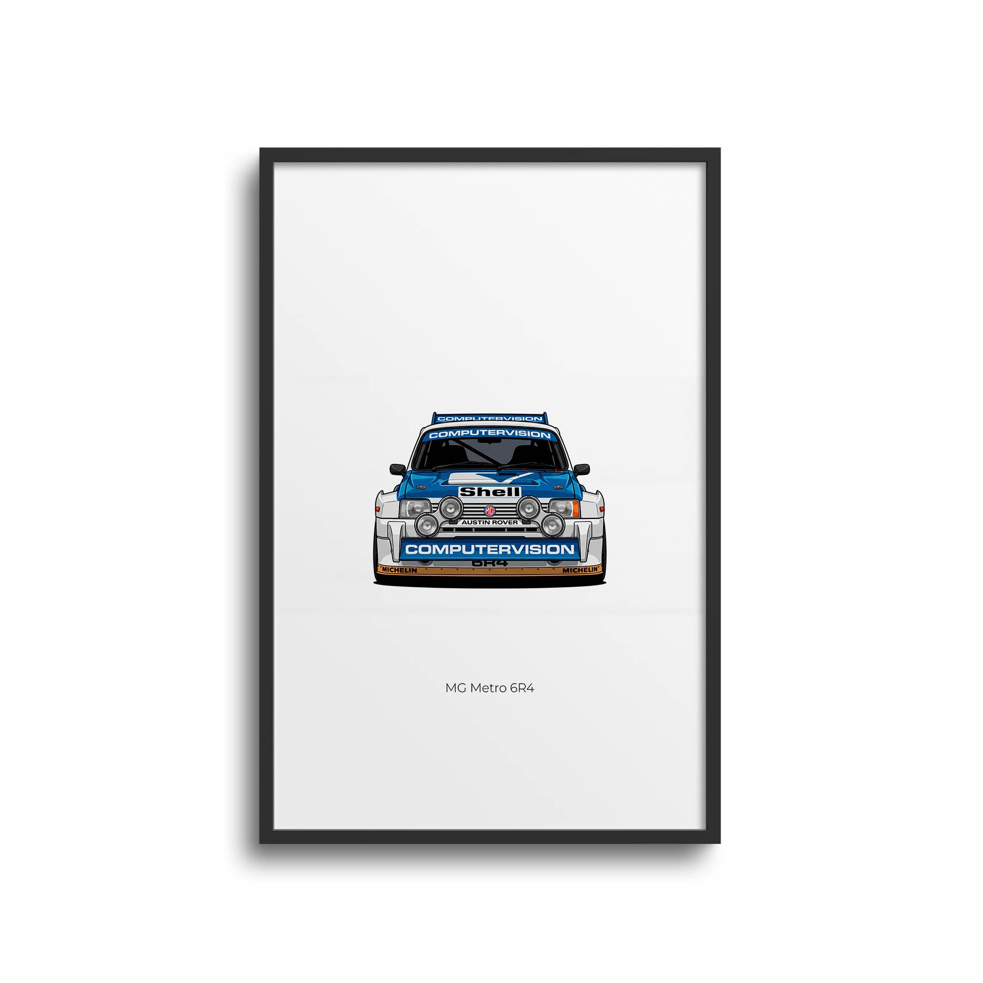 MG Metro 6R4 Poster – 1986 Rally Car Print With White Blue Livery Artwork