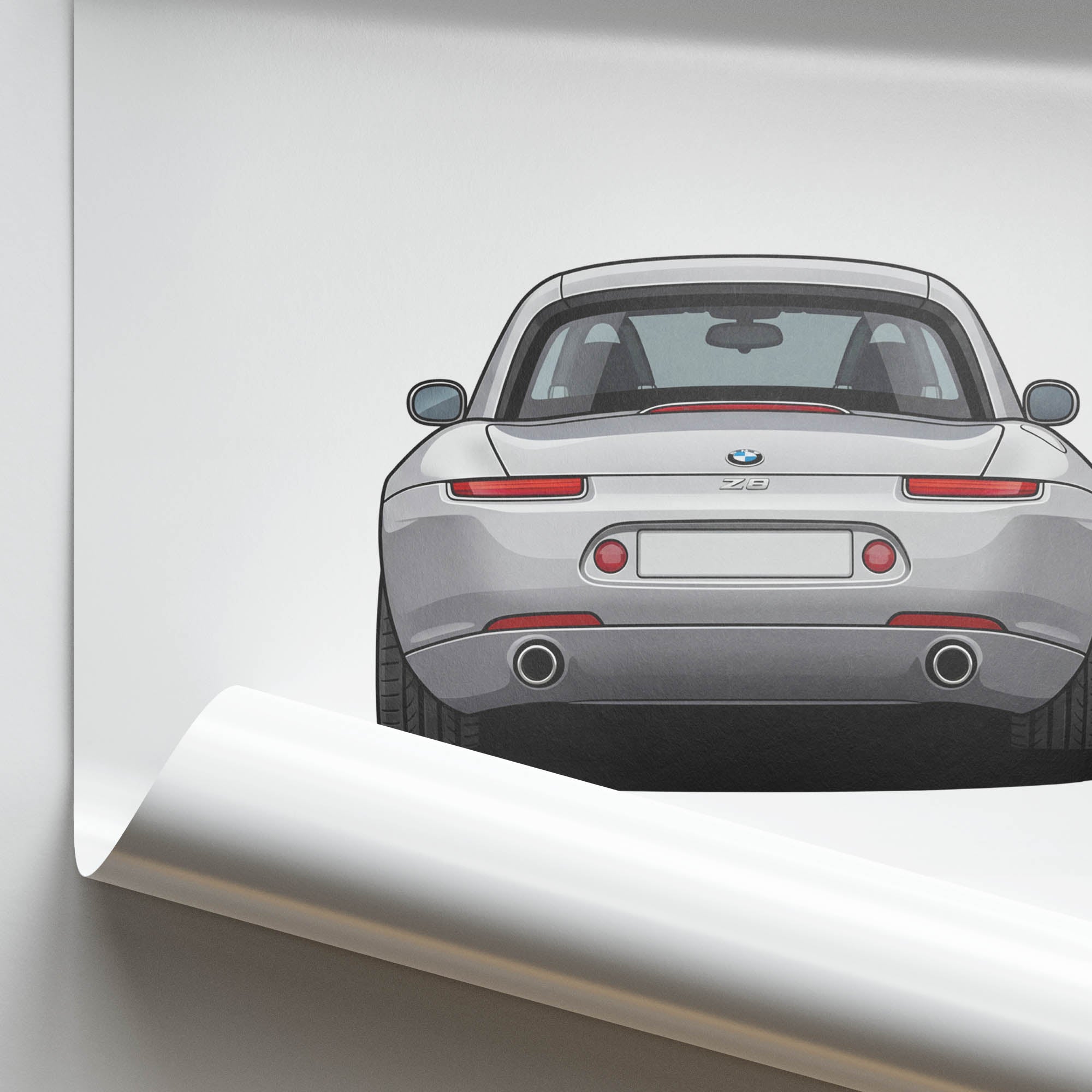 BMW Z8 Poster - 2000 Titanium Silver Back View Car Wall Art Print