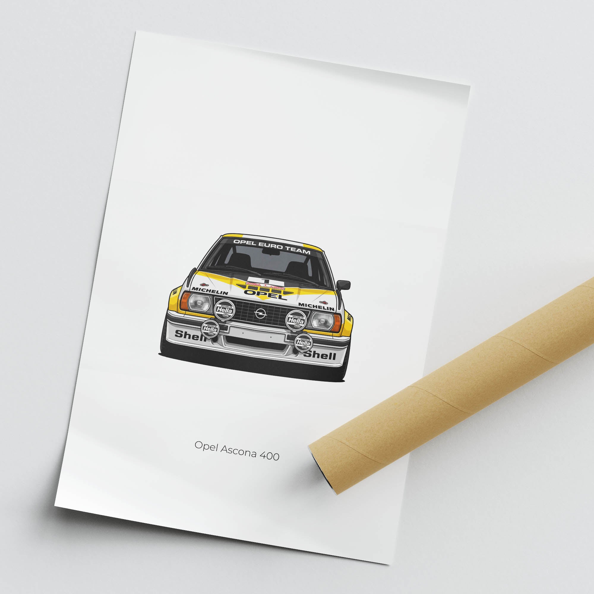 Opel Ascona Poster – 1982 Rally Car Wall Art With White Yellow Livery
