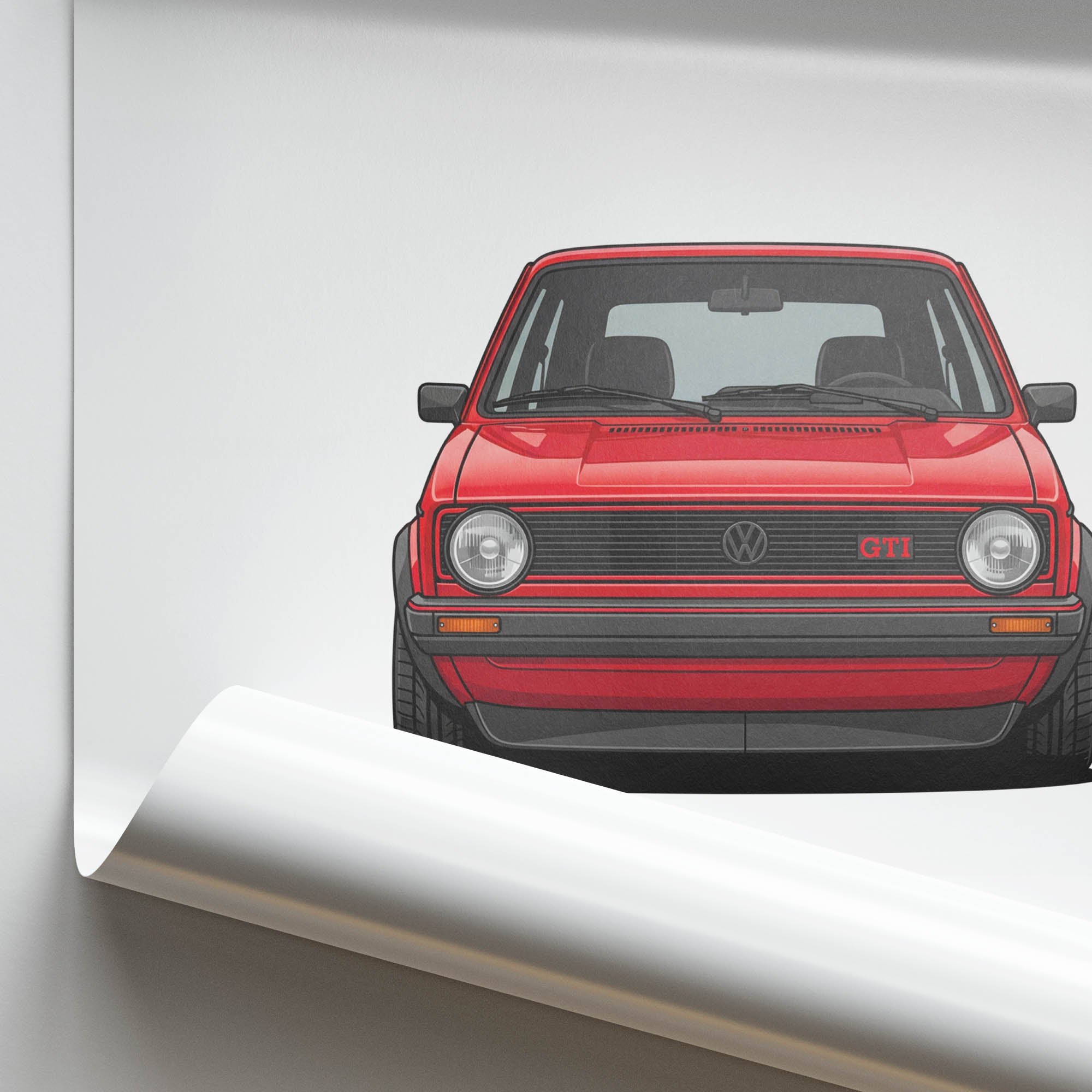 Volkswagen Golf Mk1 Vintage Car Poster - 1976 Mars Red GTI Front View Print