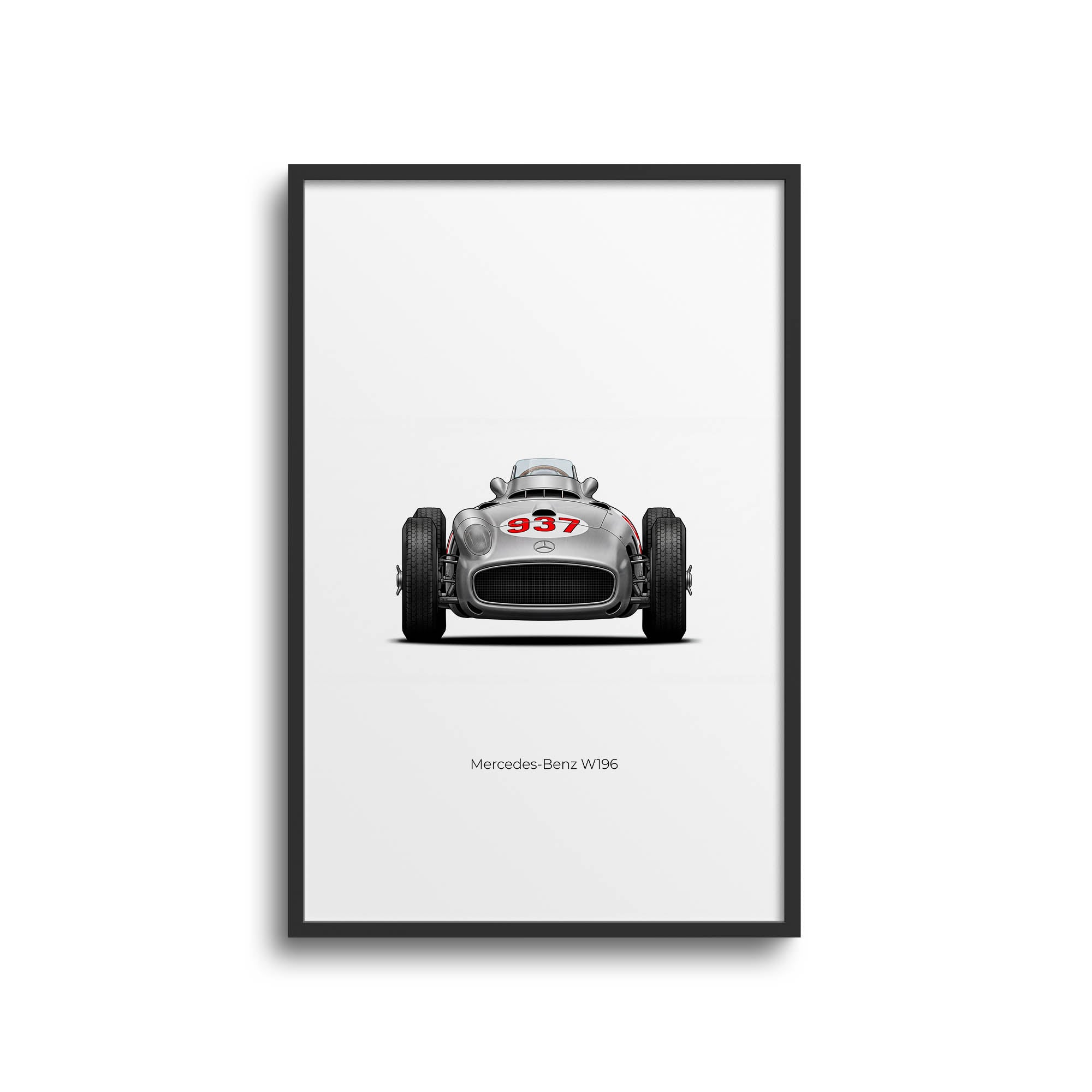 Mercedes Benz W196 Poster – 1954 Silver Arrow Racing Print with Fangio Vintage Art