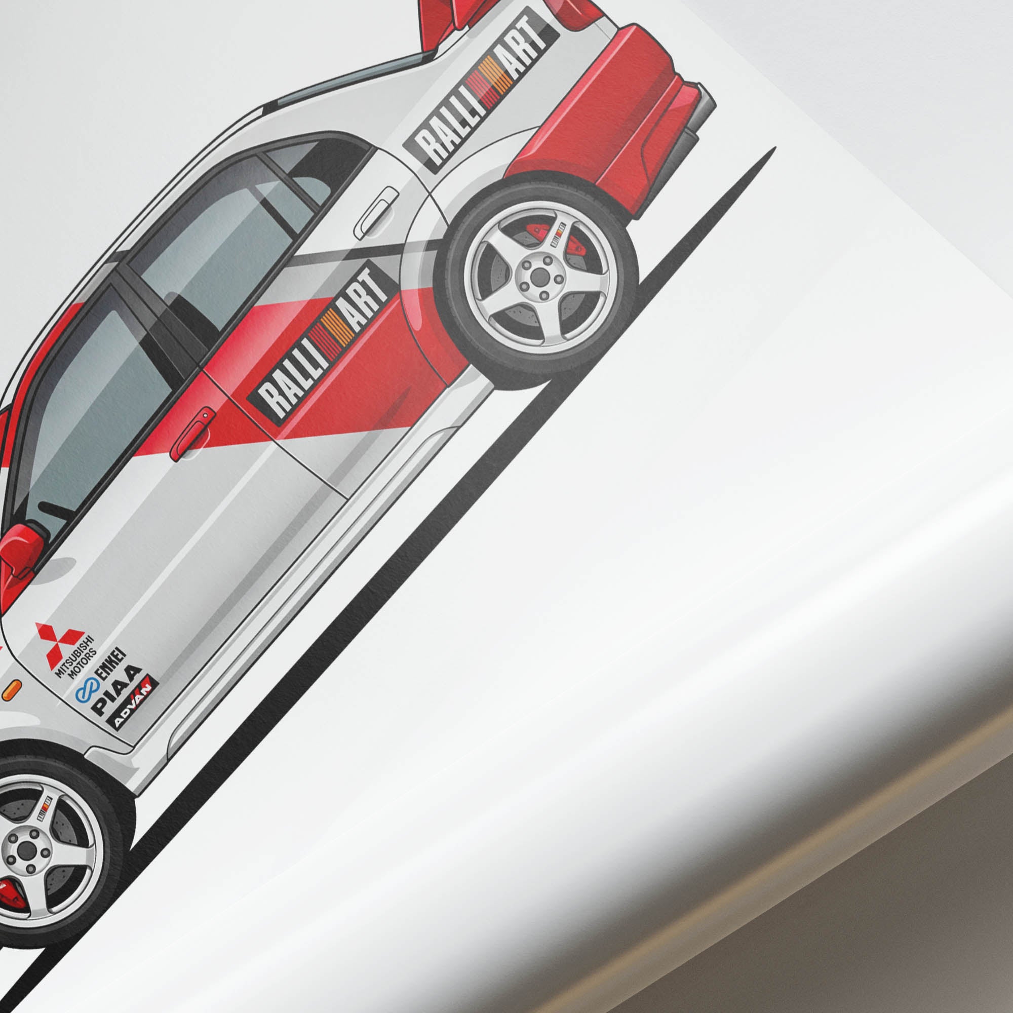 Mitsubishi Lancer Evolution Poster – 1996 Evo III White Red Livery Rally Car Wall Art