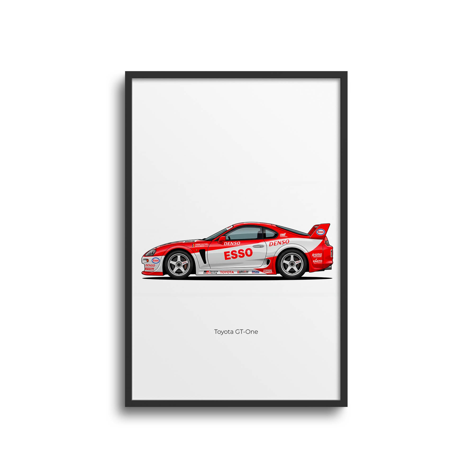 Toyota GT One Poster - 1998 Racing Red White Livery Side View Print