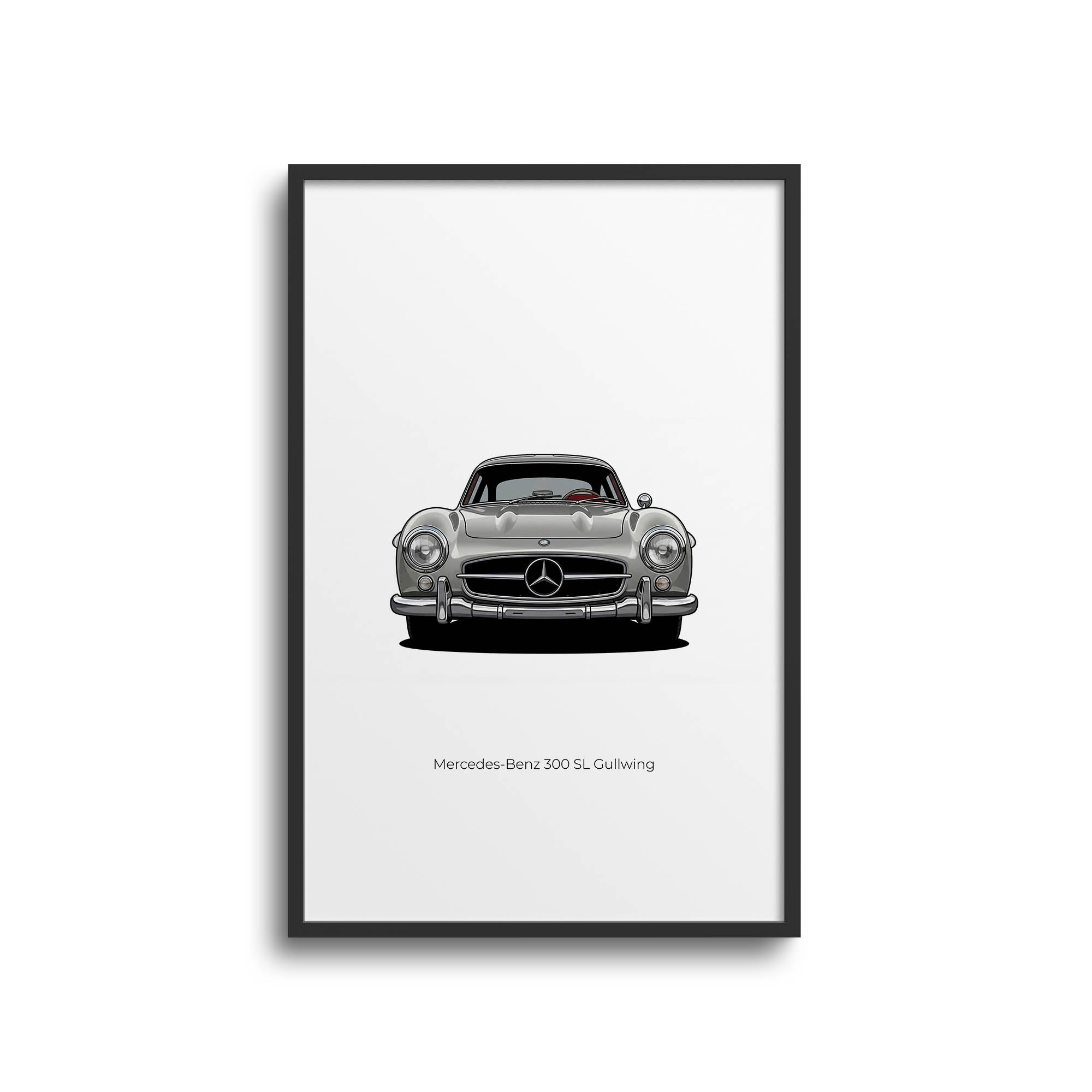 1954 Mercedes Benz 300 Sl Gullwing Silver Grey Metallic Front View Poster