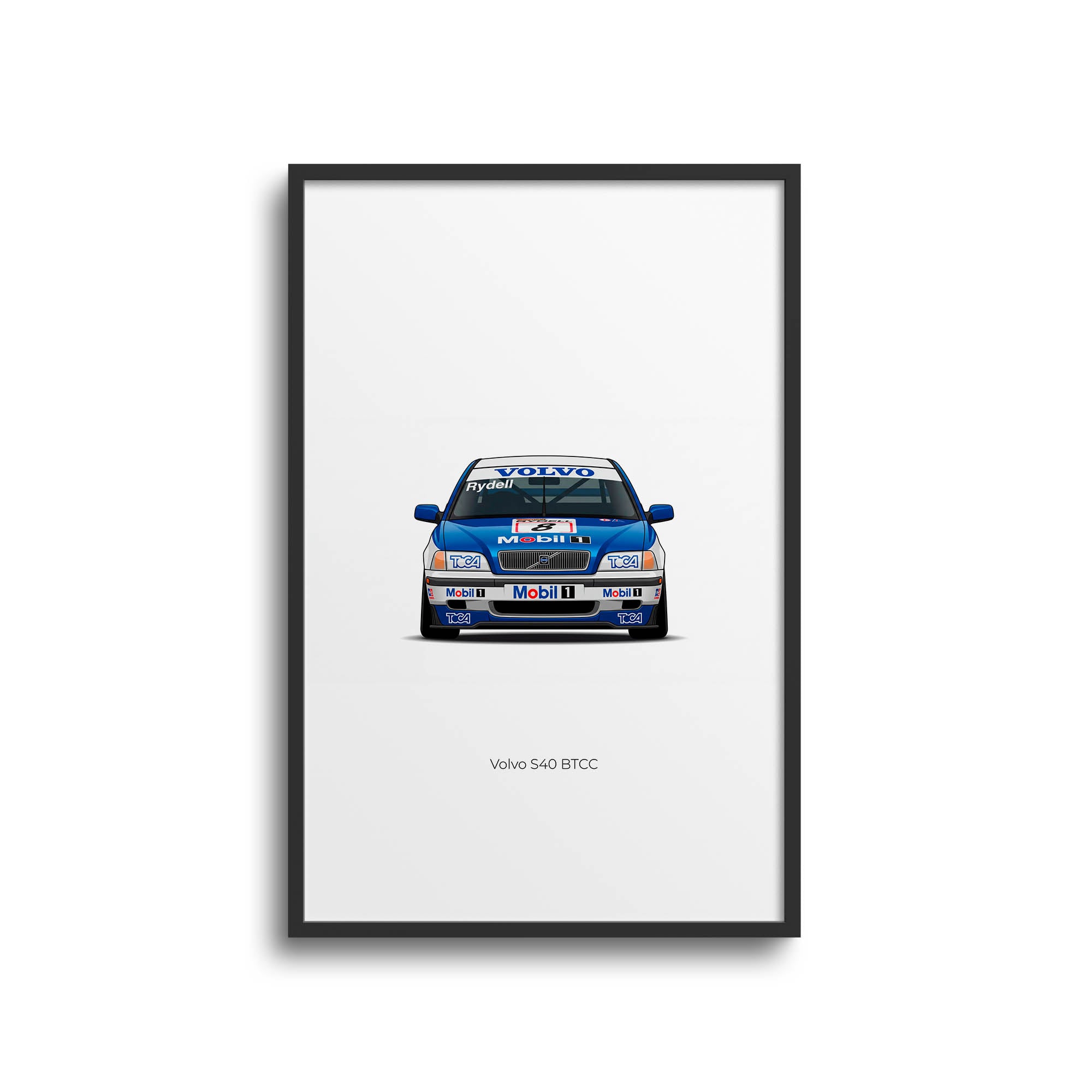 Volvo S40 Poster – 1998 BTCC Race Car Art Featuring Rickard Rydell Blue White Livery