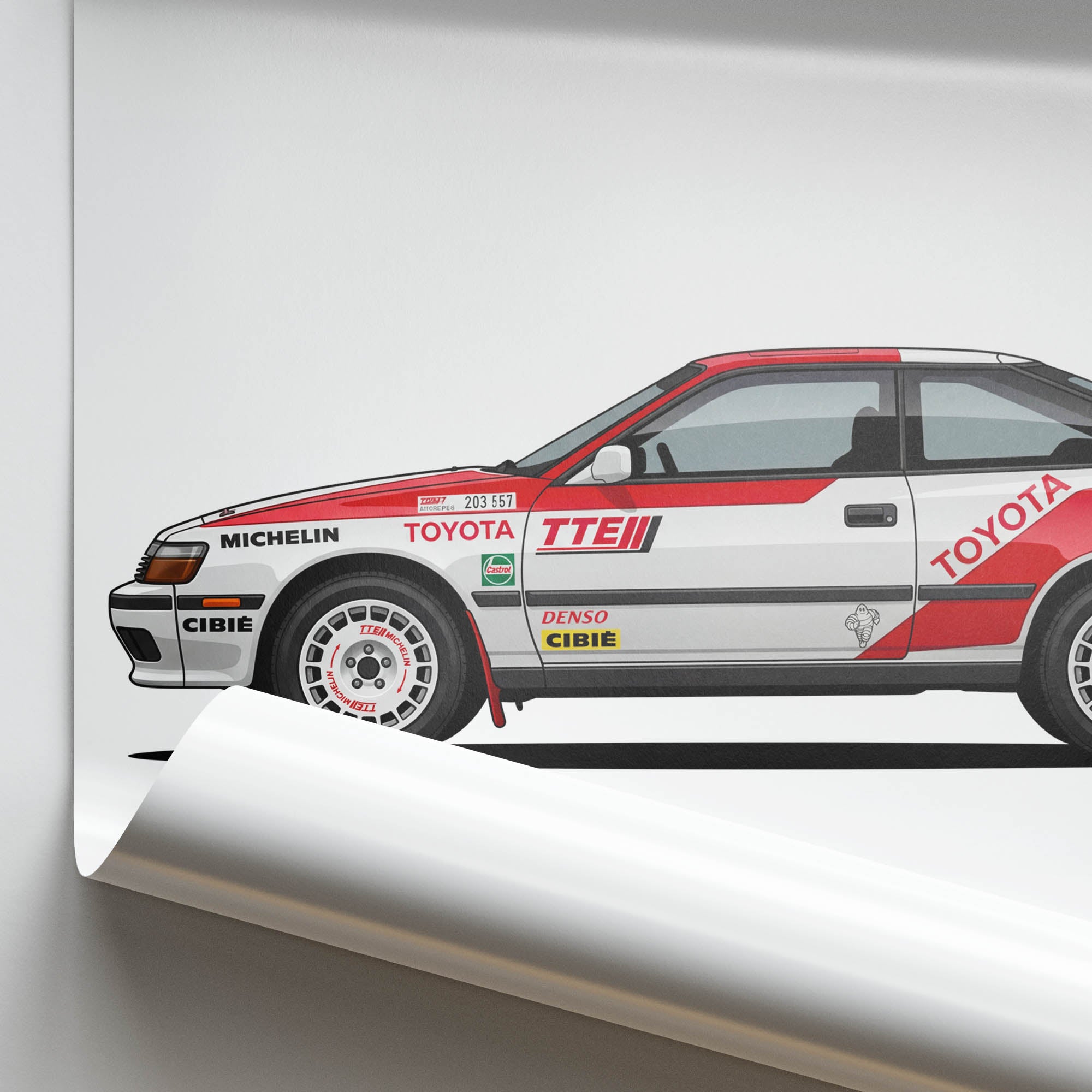 Toyota Celica GT Four 1990 ST165 Rally Car Wall Art - Team Europe White Red Livery