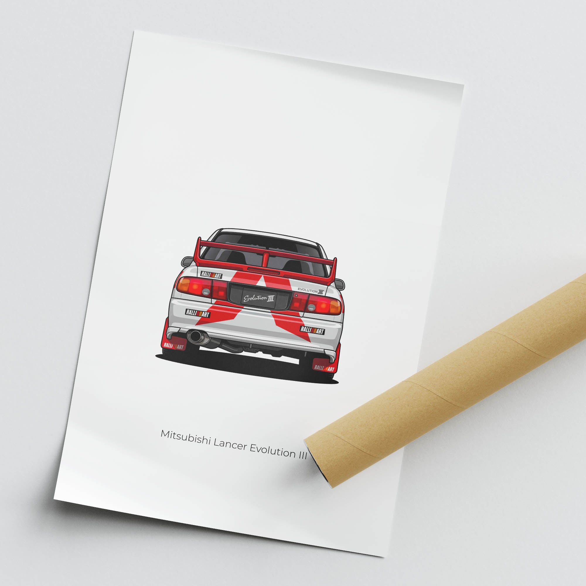 Mitsubishi Lancer Evolution 1996 Ralliart Poster - White Red Livery Racing Print
