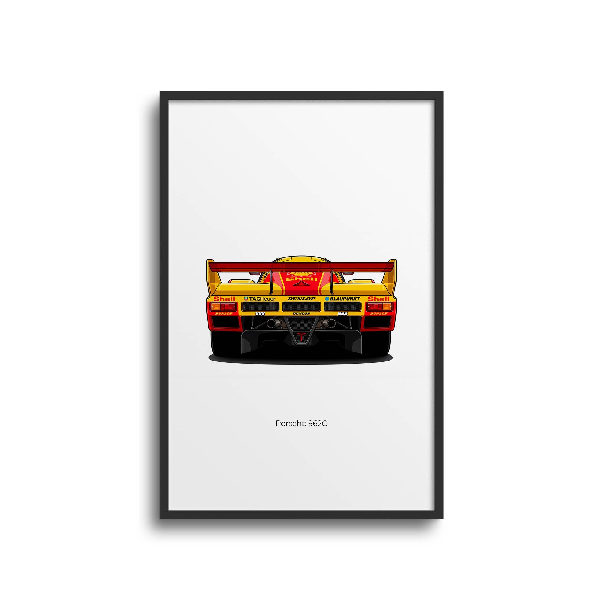 Porsche 962C Poster – 1987 Shell Dunlop Yellow Red Race Car Print