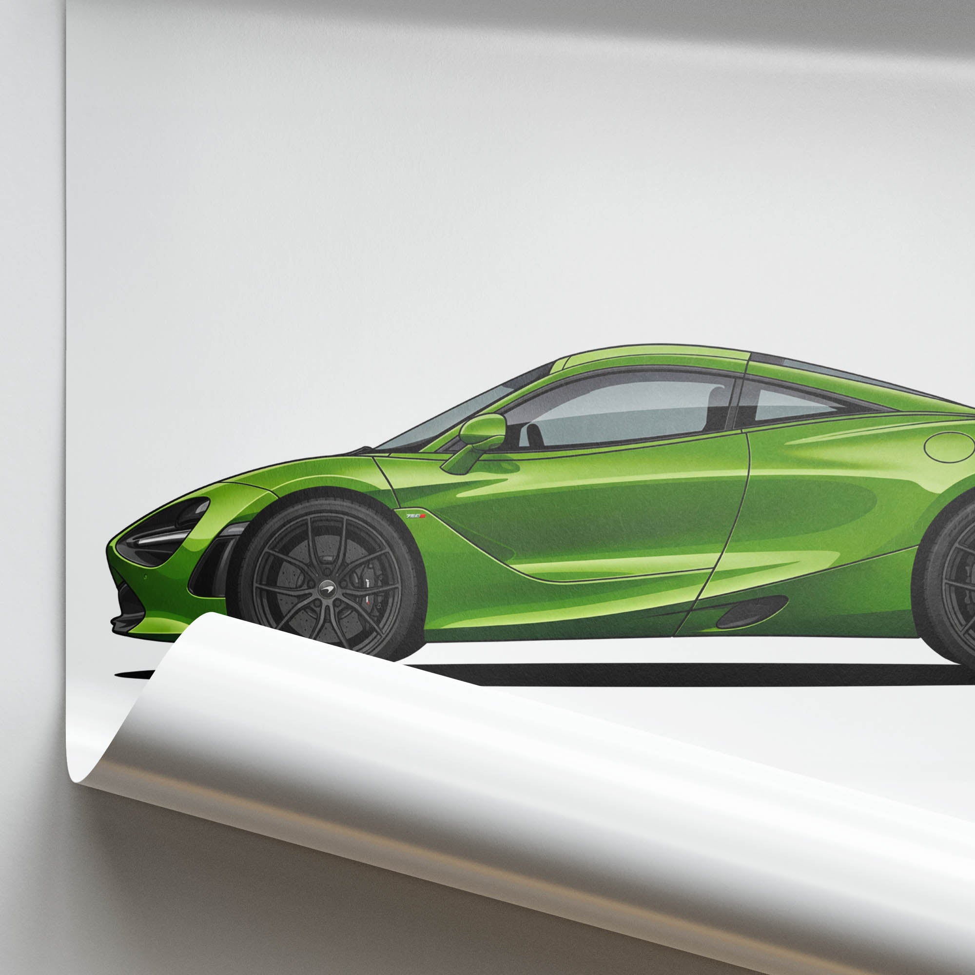 Mclaren 750S Poster – 2024 Mantis Green Side View Sports Car Art Print
