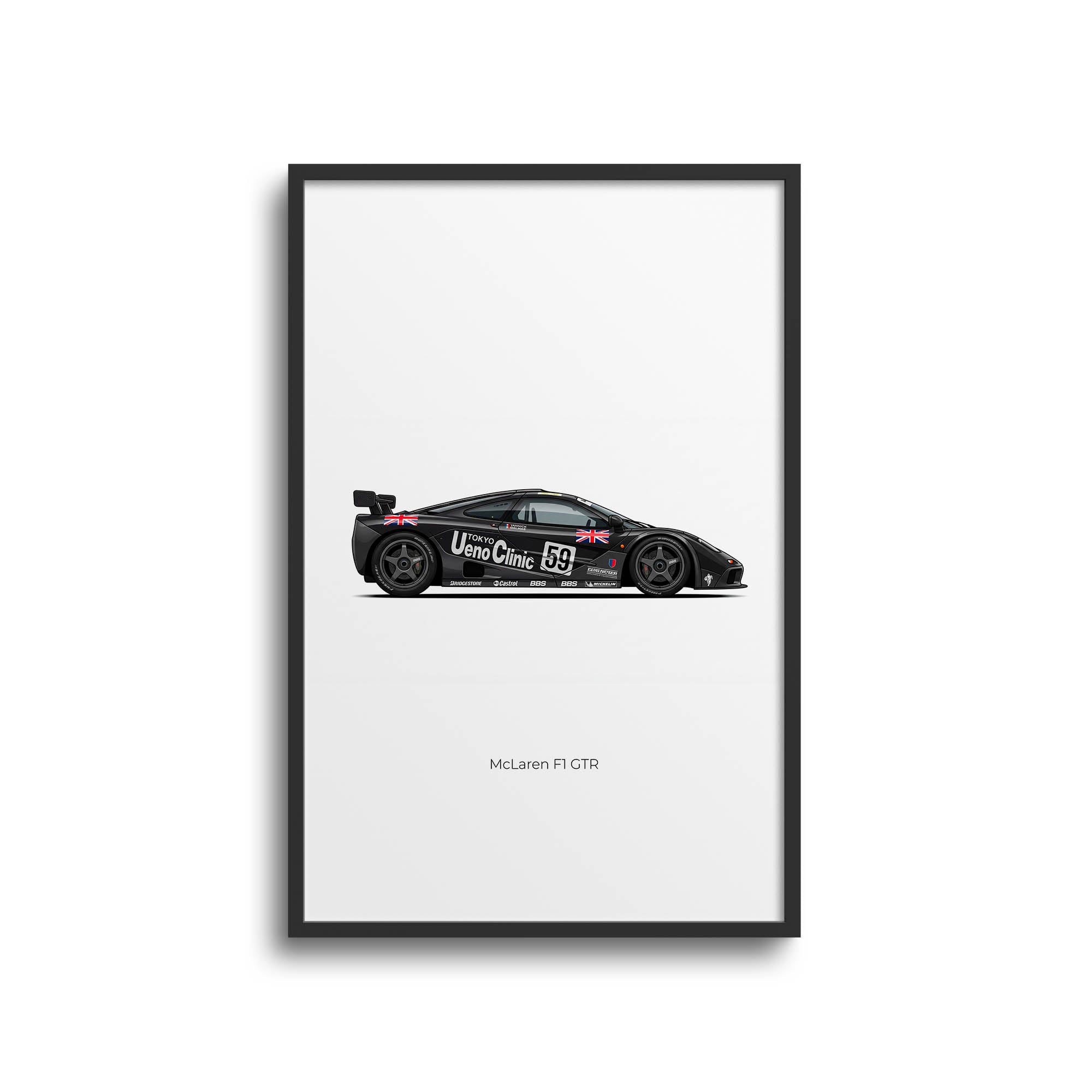 McLaren GTR Poster – 1995 Yannick Dalmas Black Livery Side View Print