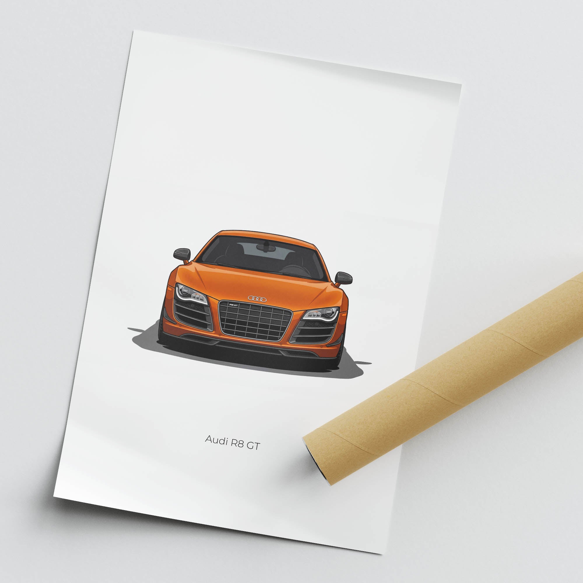Audi R8 Poster - 2010 Samoa Orange Front View Car Wall Art Print