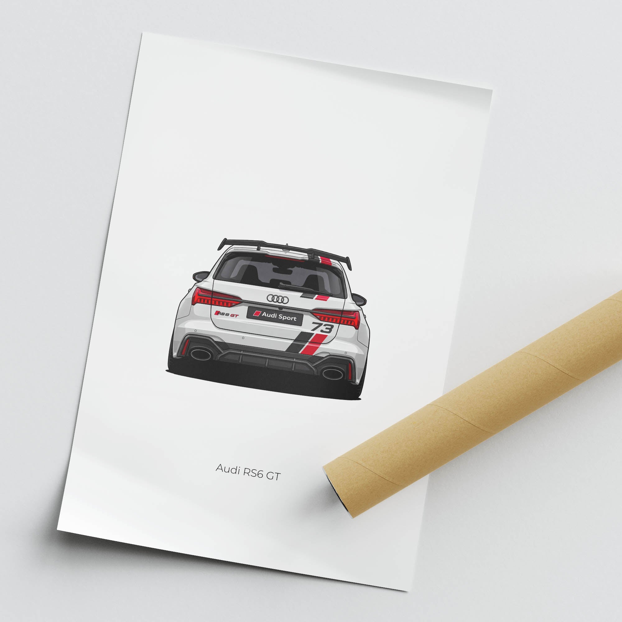 Audi RS6 GT Poster - 2025 Arkona White RS6 With Heritage Decal Design