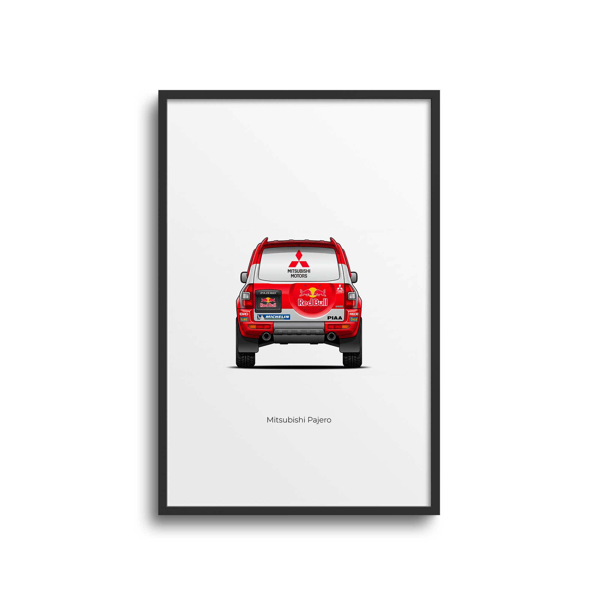 Mitsubishi Pajero Poster - 2001 Dakar Rally Red White Livery Print